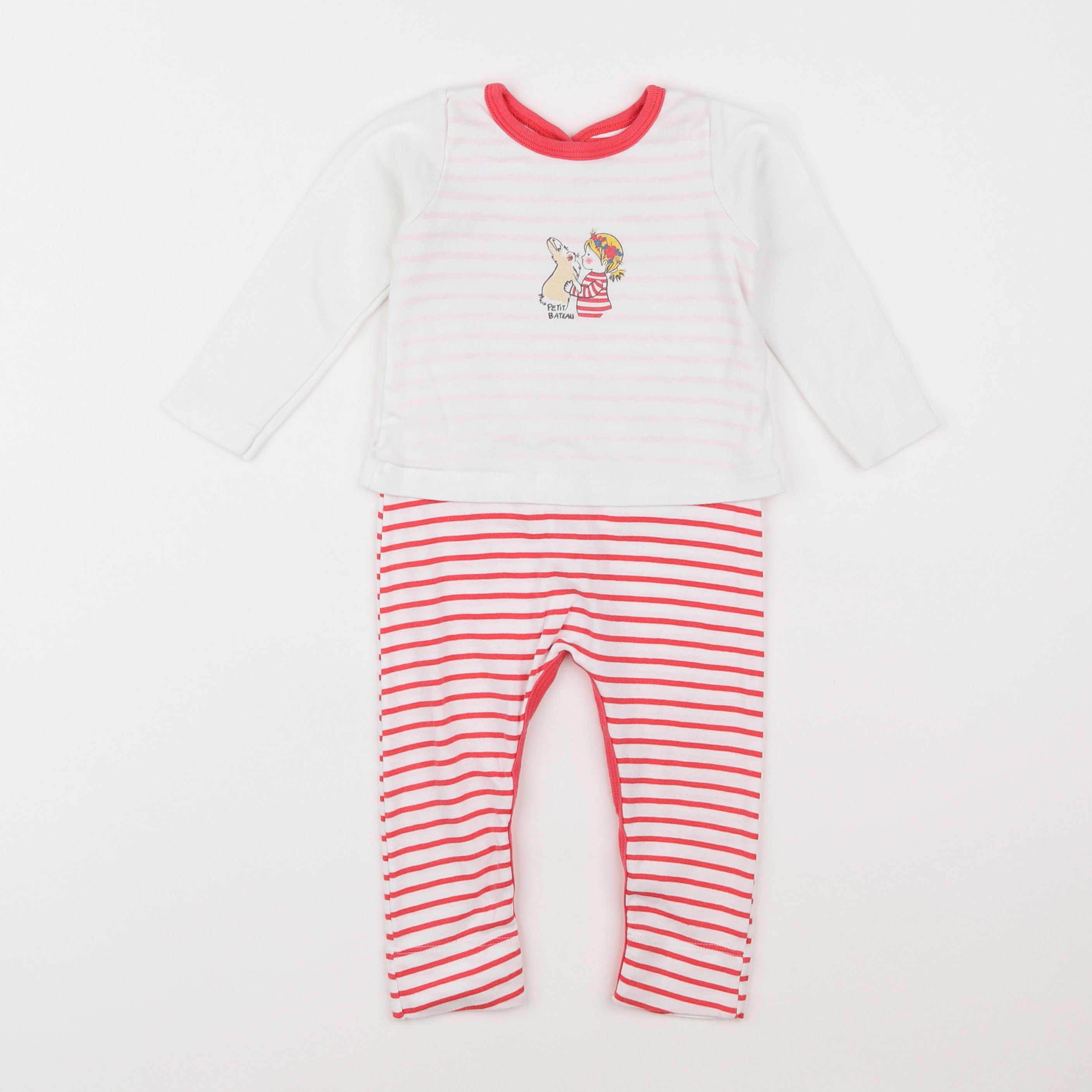 Petit Bateau - pyjama coton blanc, rose - 18 mois