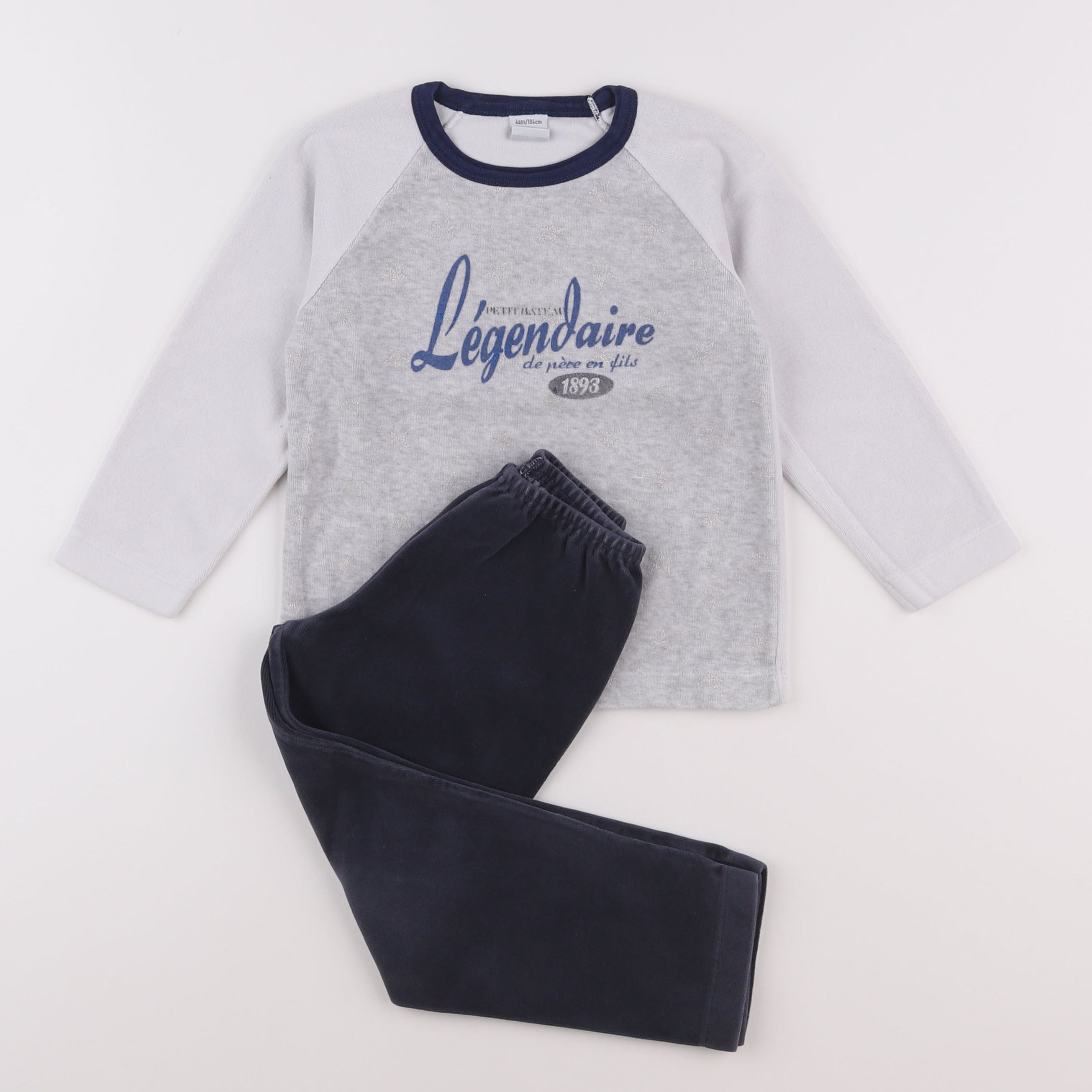 Petit Bateau - pyjama velours gris - 4 ans