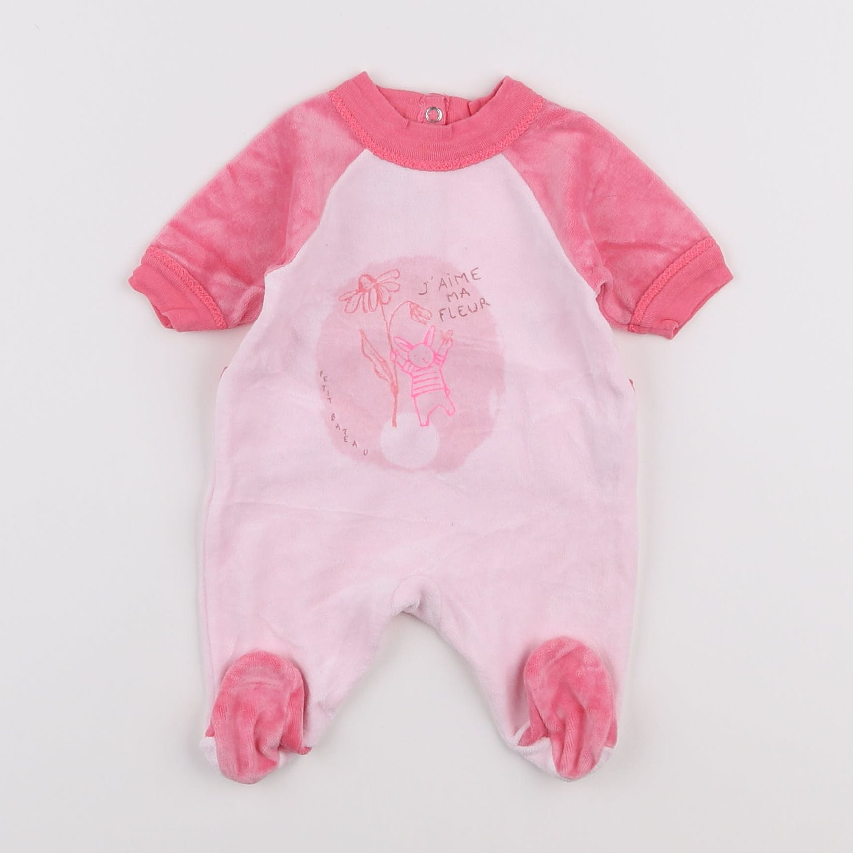 Petit Bateau - pyjama velours rose - 0 mois