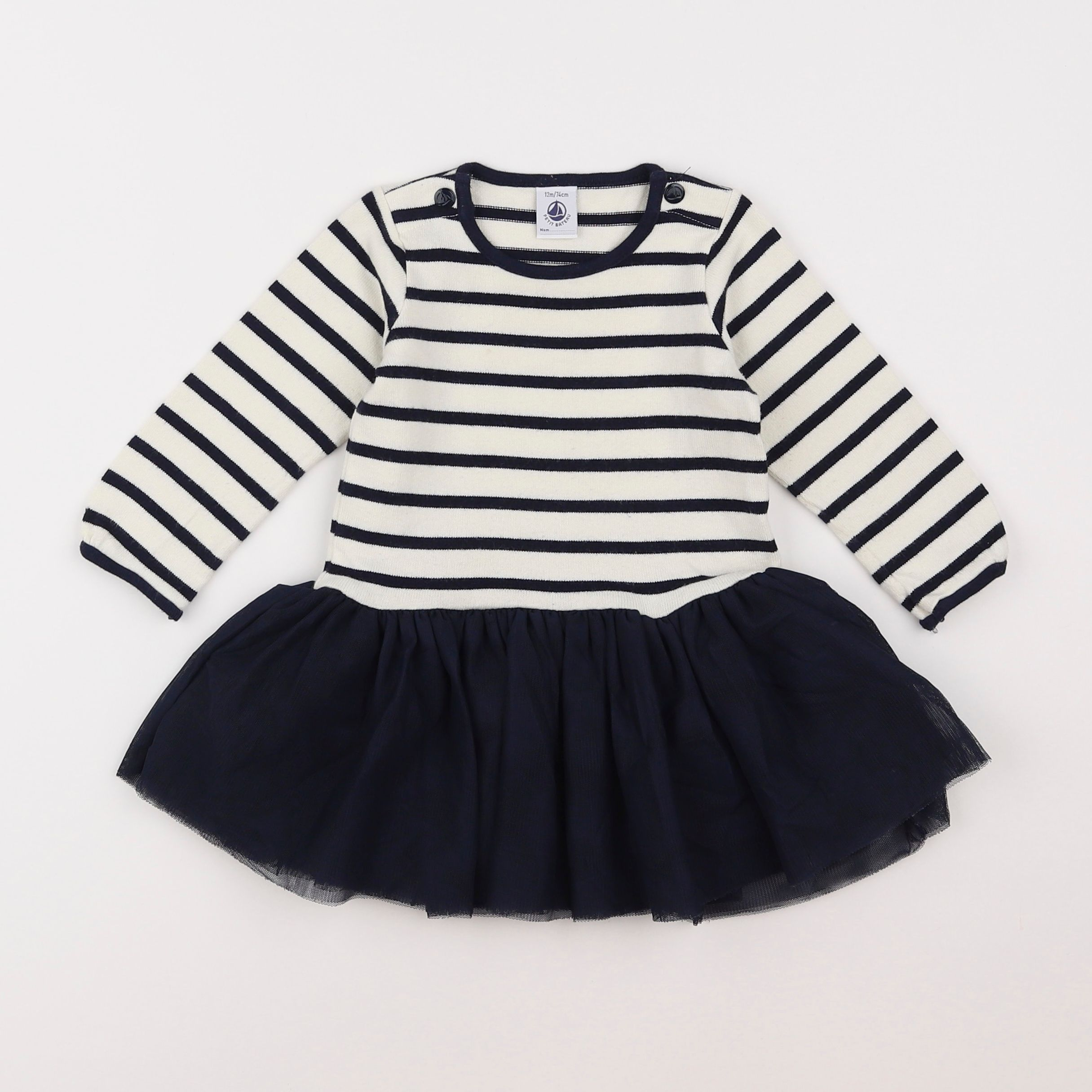 Petit Bateau - robe bleu, blanc - 12 mois