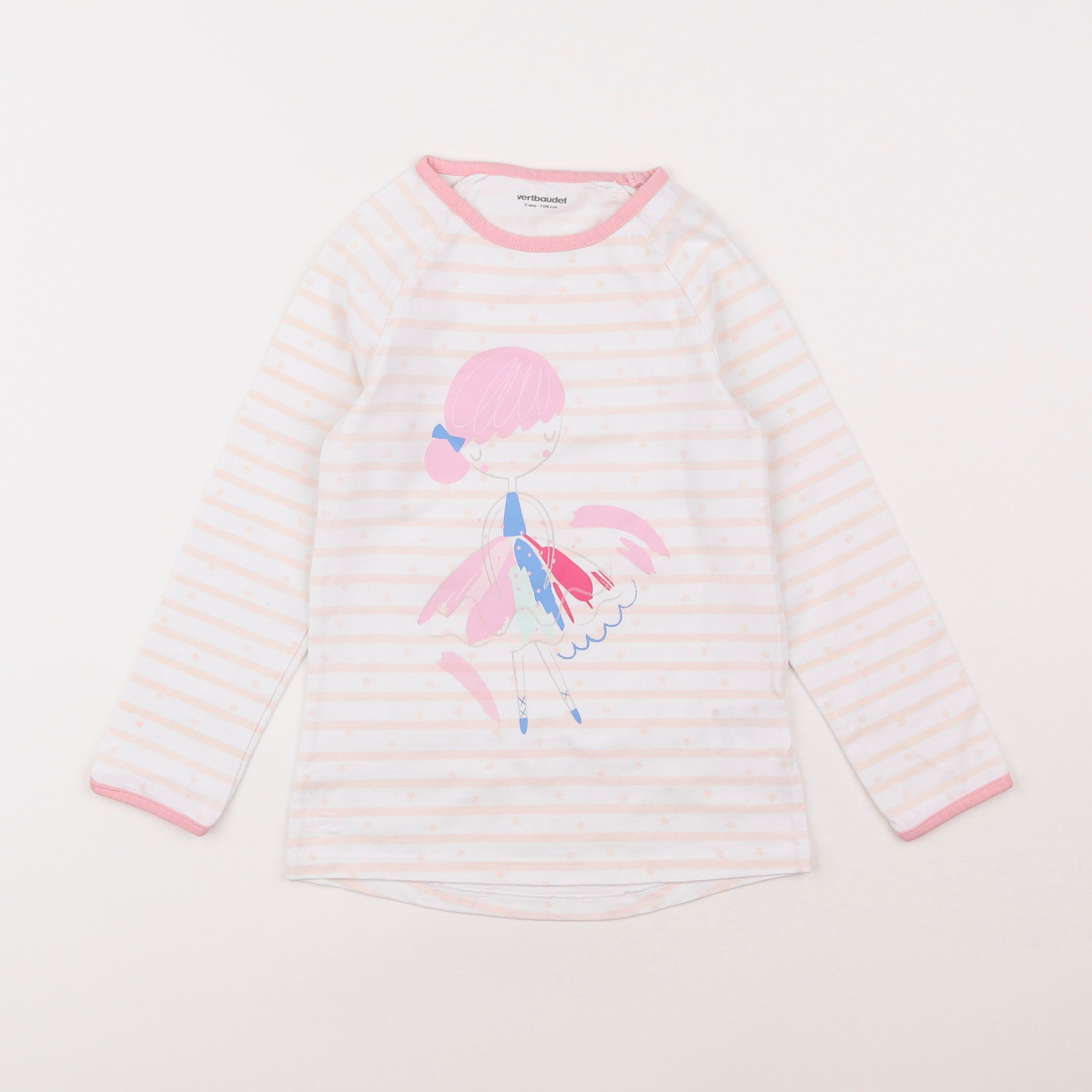 Vertbaudet - tee-shirt blanc, rose - 5 ans