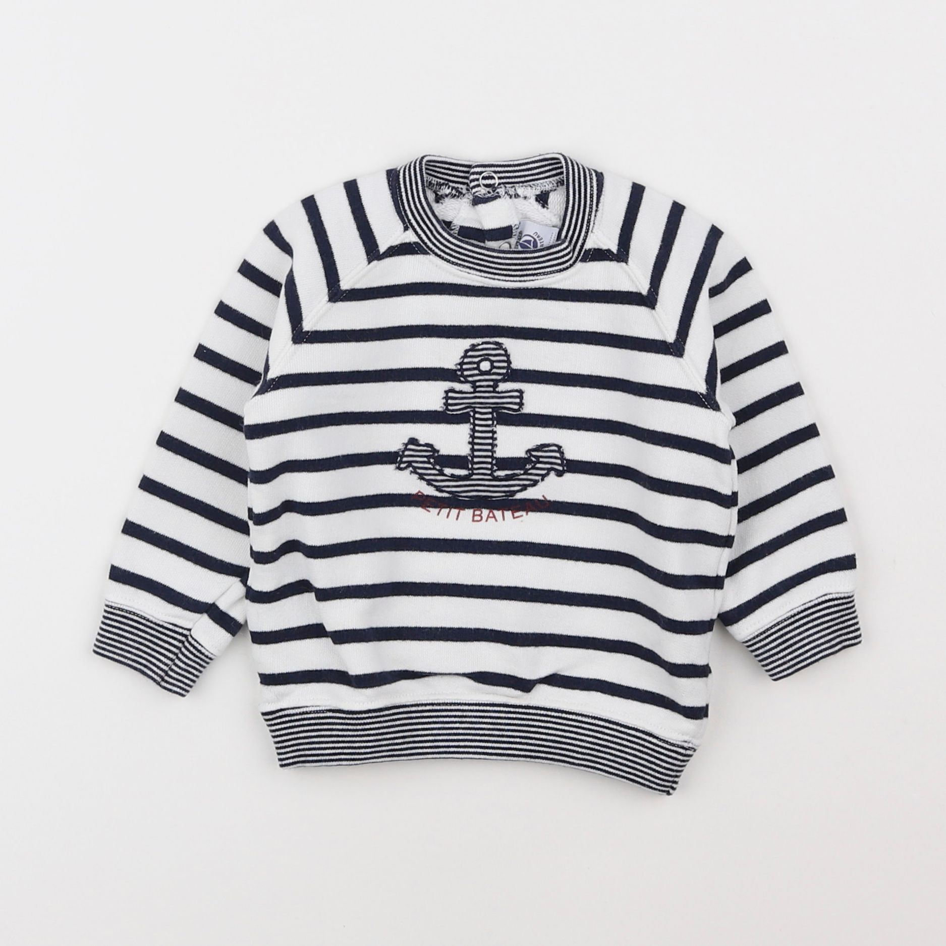 Petit Bateau - sweat blanc, bleu - 12 mois