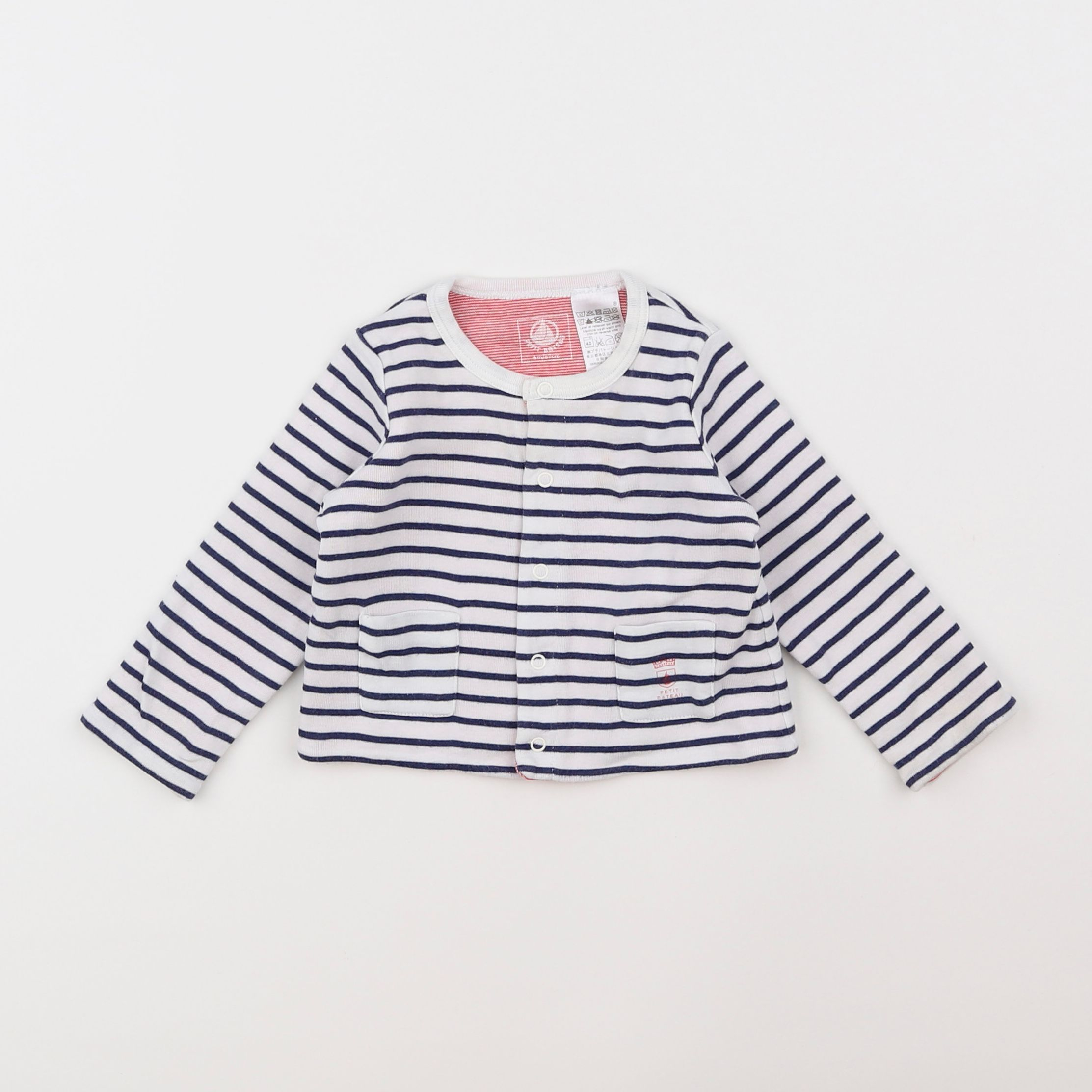 Petit Bateau - gilet blanc, bleu - 9/12 mois