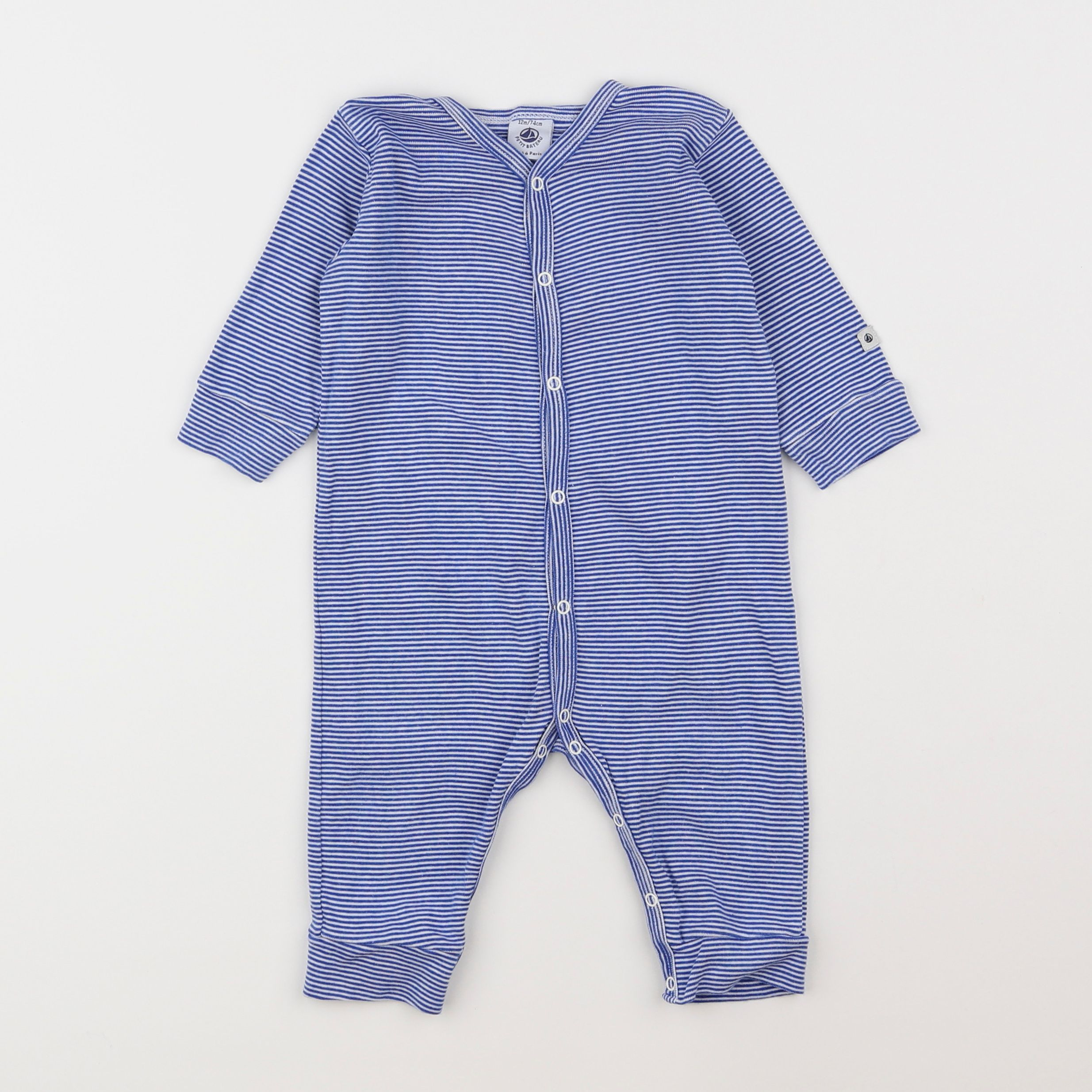 Petit Bateau - pyjama coton bleu, blanc - 12 mois