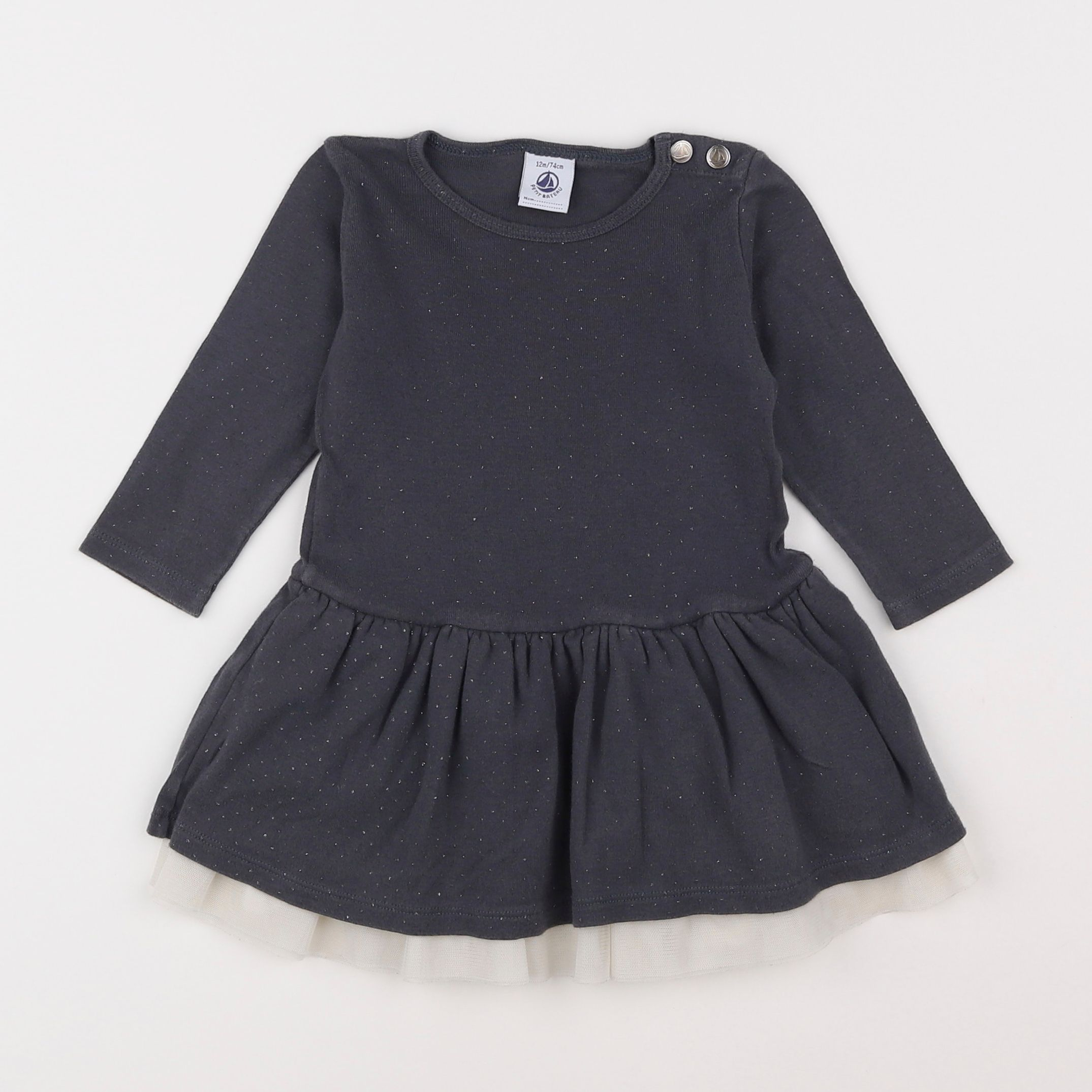 Petit Bateau - robe gris, argent - 12 mois