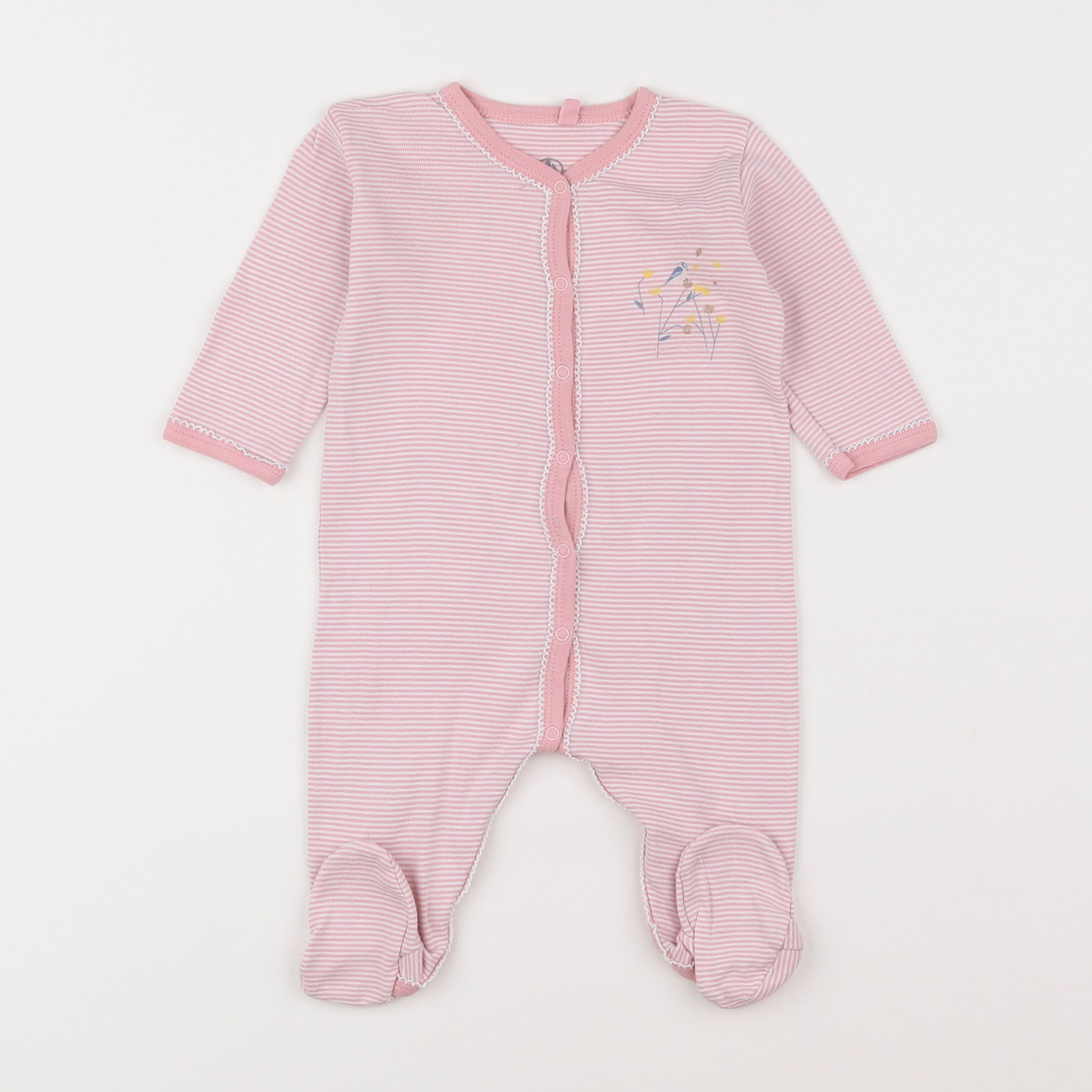 Petit Bateau - pyjama coton rose, blanc - 6 mois