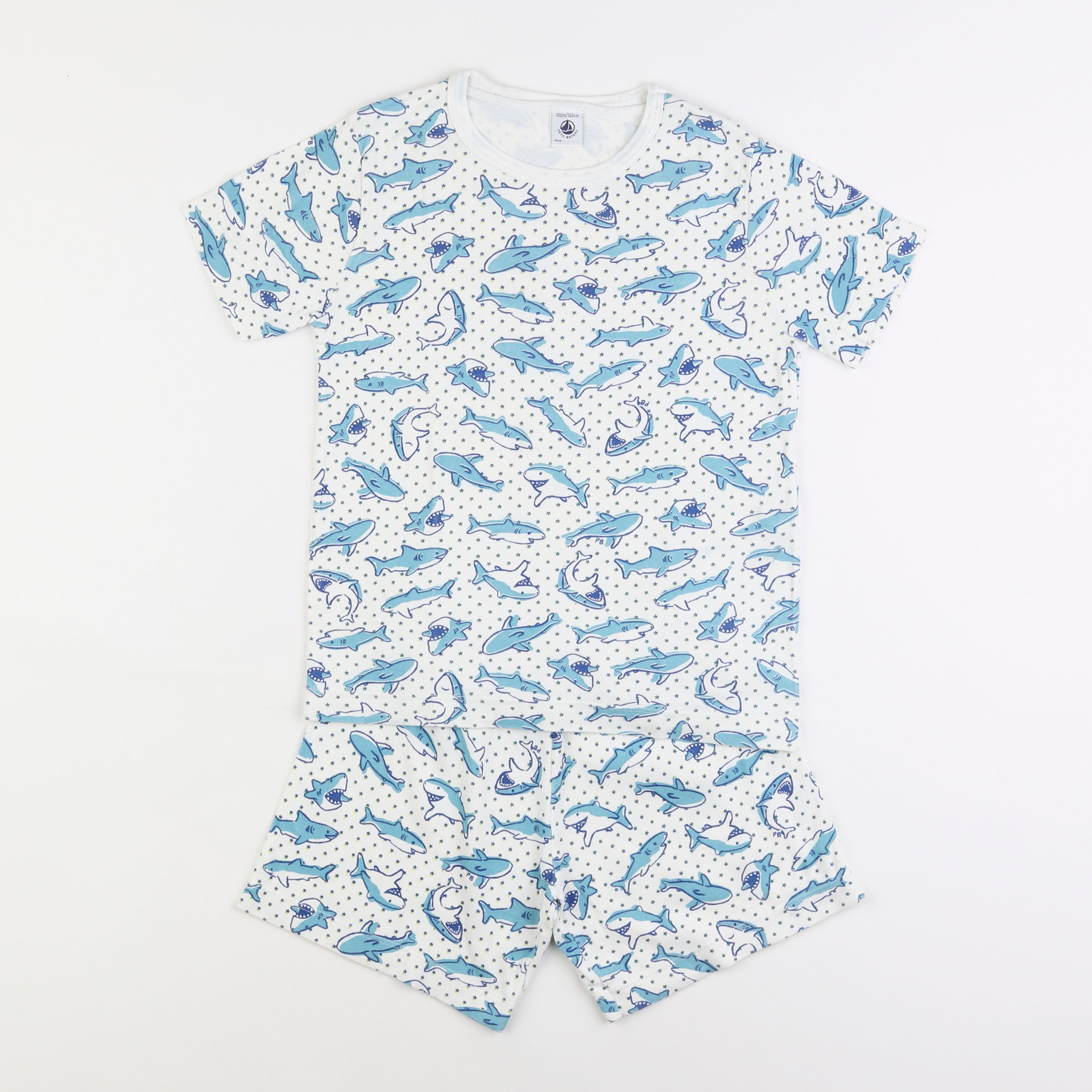 Petit Bateau - pyjama coton bleu, blanc - 10 ans