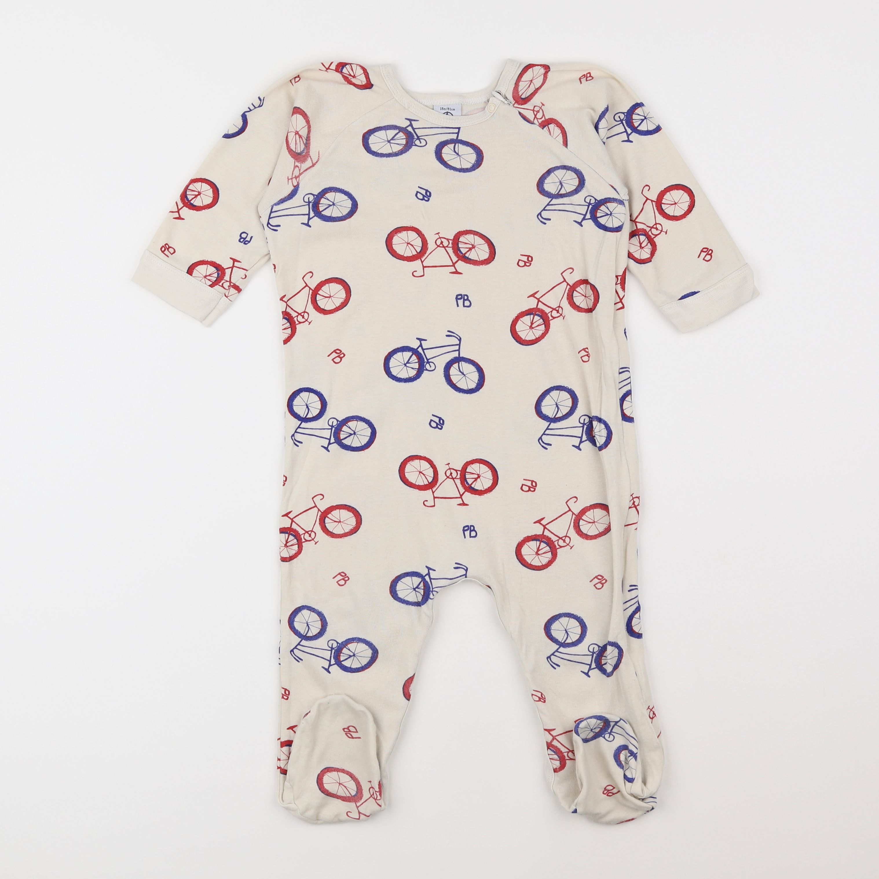 Petit Bateau - pyjama coton beige, bleu, rouge - 18 mois