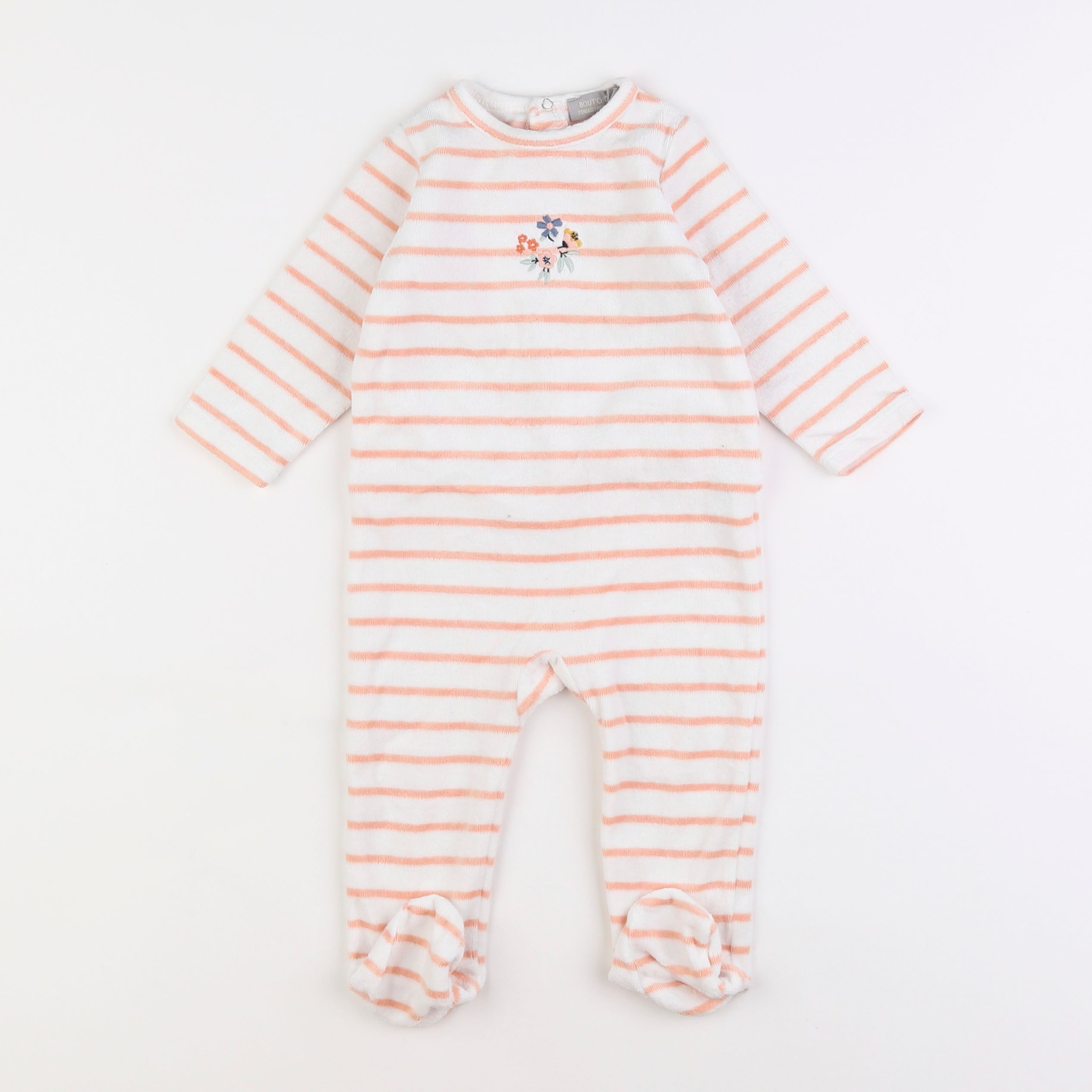 Boutchou - pyjama velours blanc, orange - 9 mois