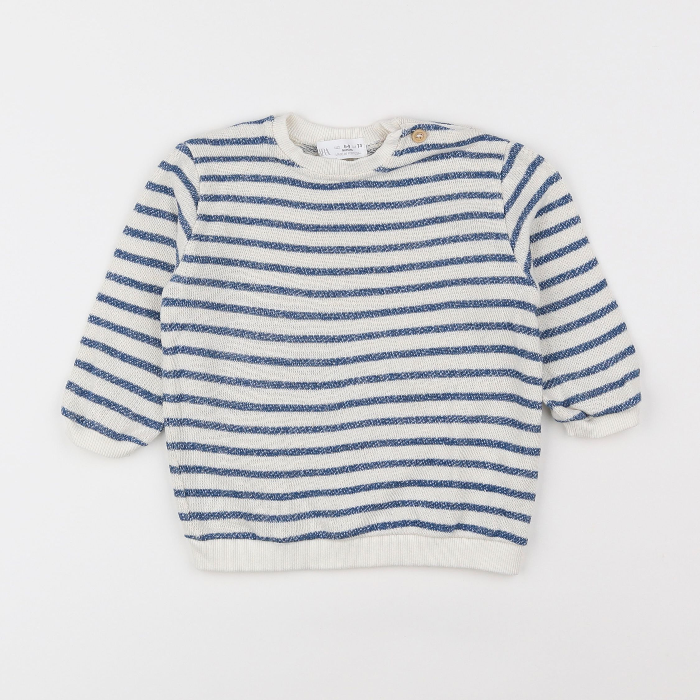 Zara - sweat blanc, bleu - 6/9 mois