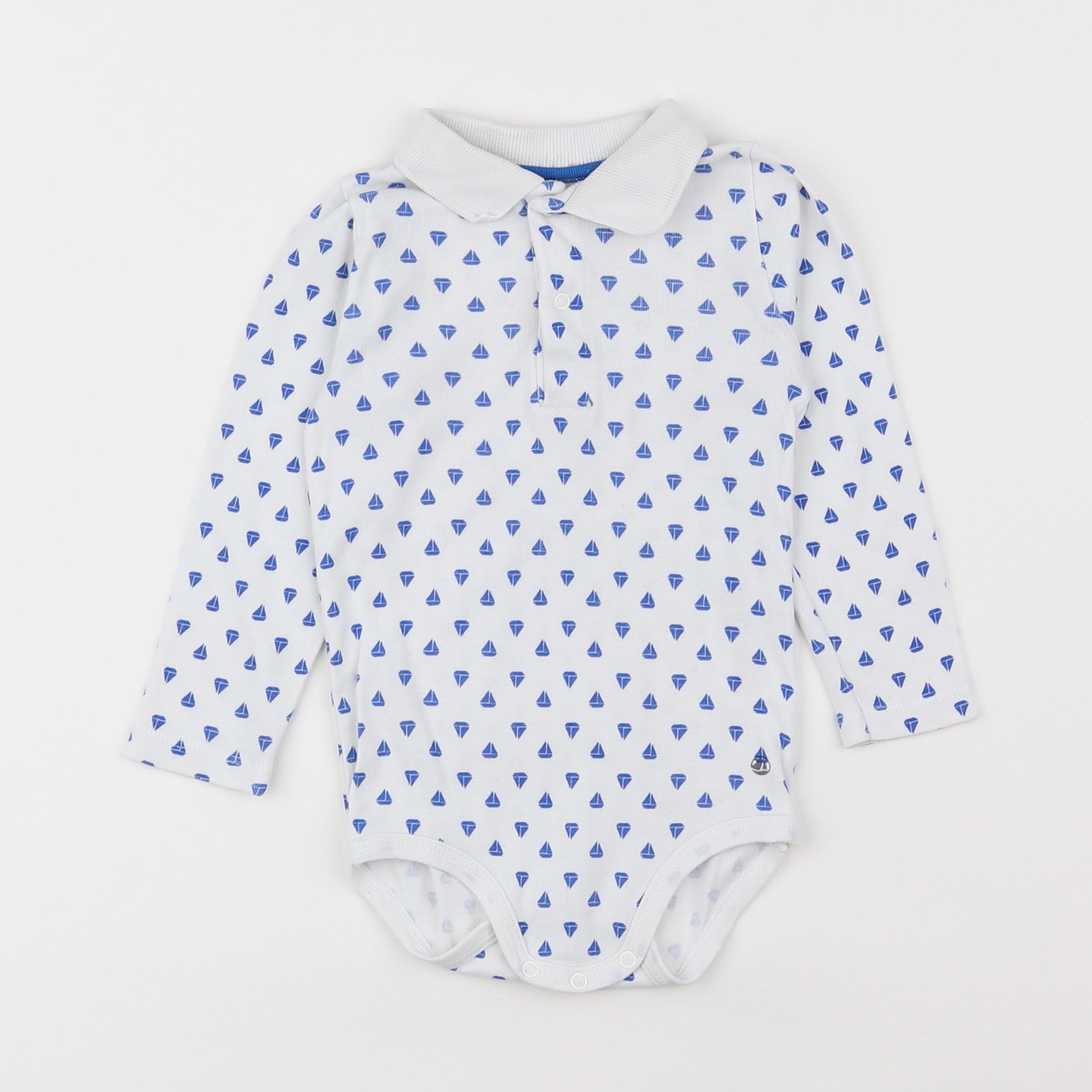 Petit Bateau - body à col blanc, bleu - 18 mois