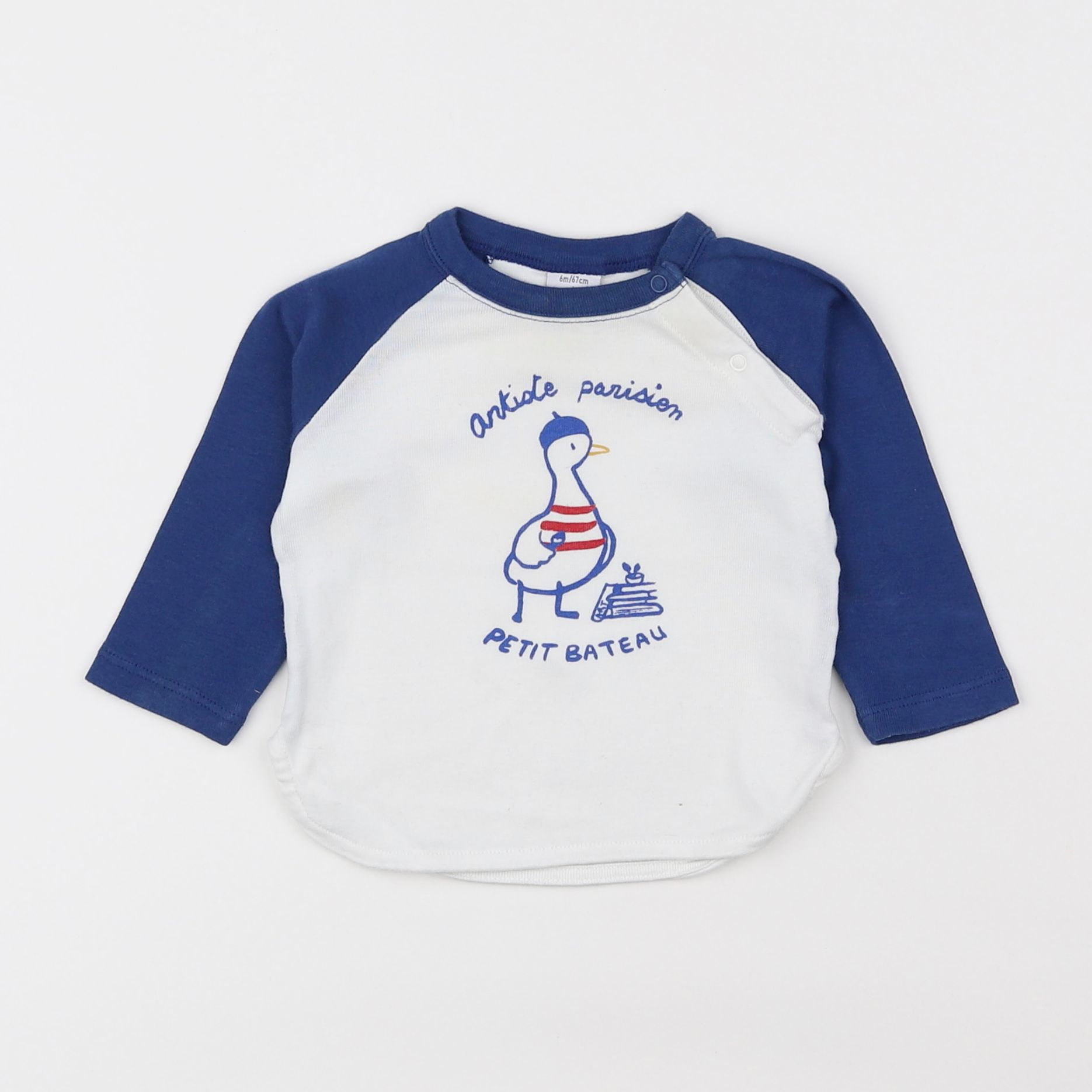 Petit Bateau - tee-shirt blanc, bleu - 6 mois