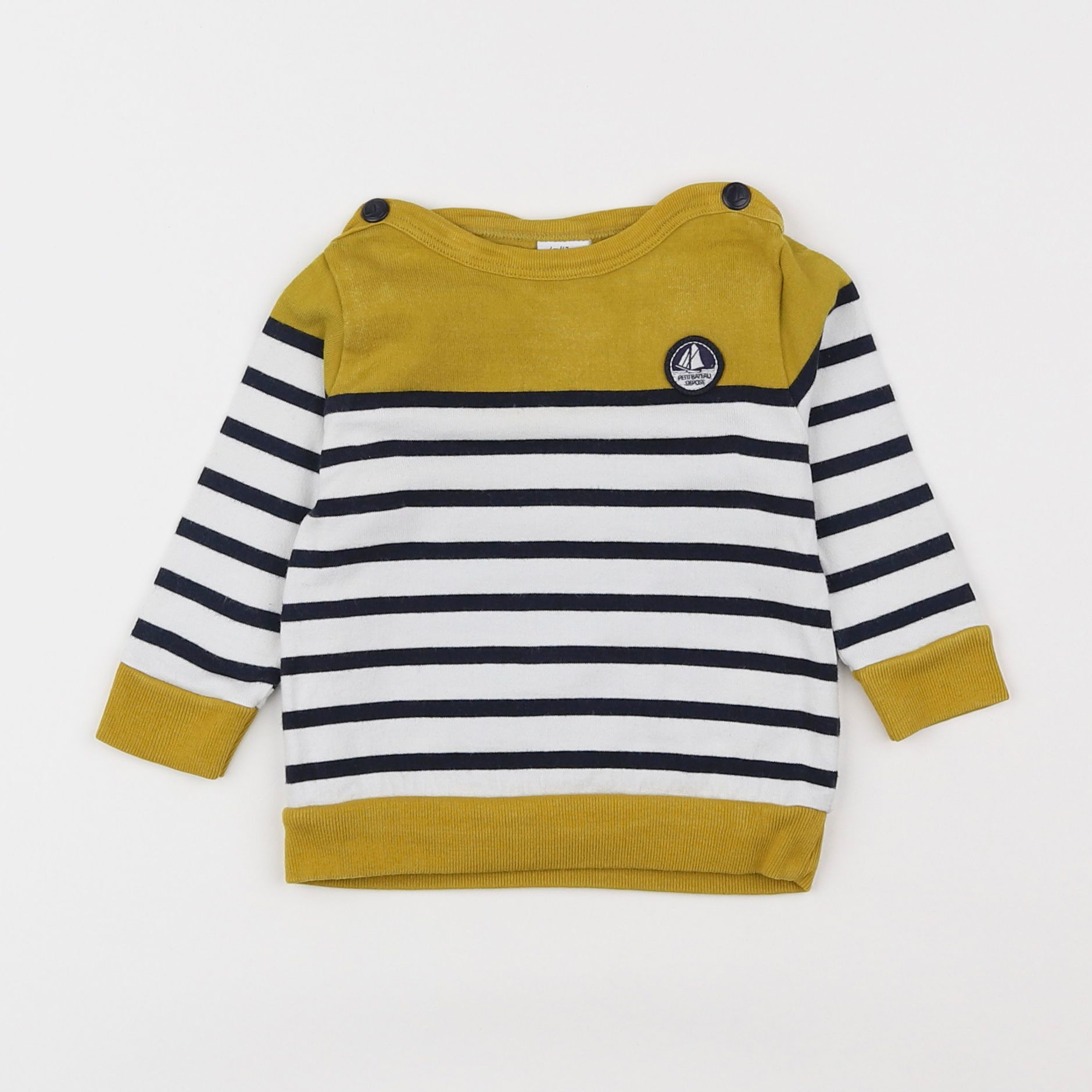 Petit Bateau - tee-shirt blanc, bleu, jaune - 6 mois