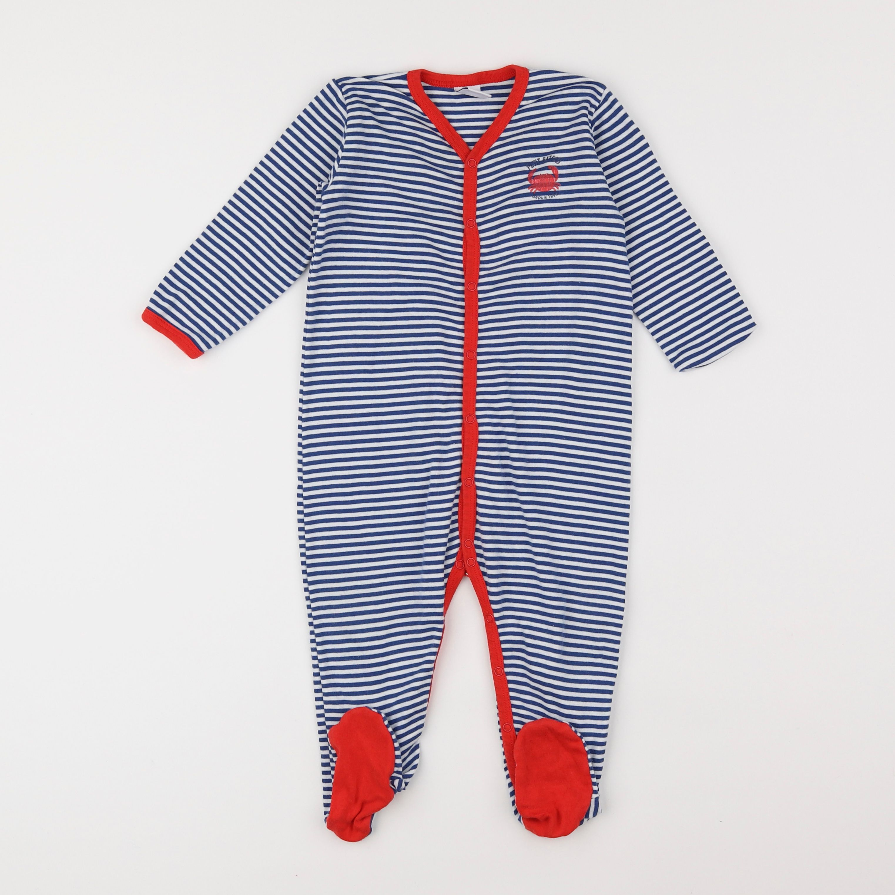 Petit Bateau - pyjama coton blanc, bleu - 18 mois