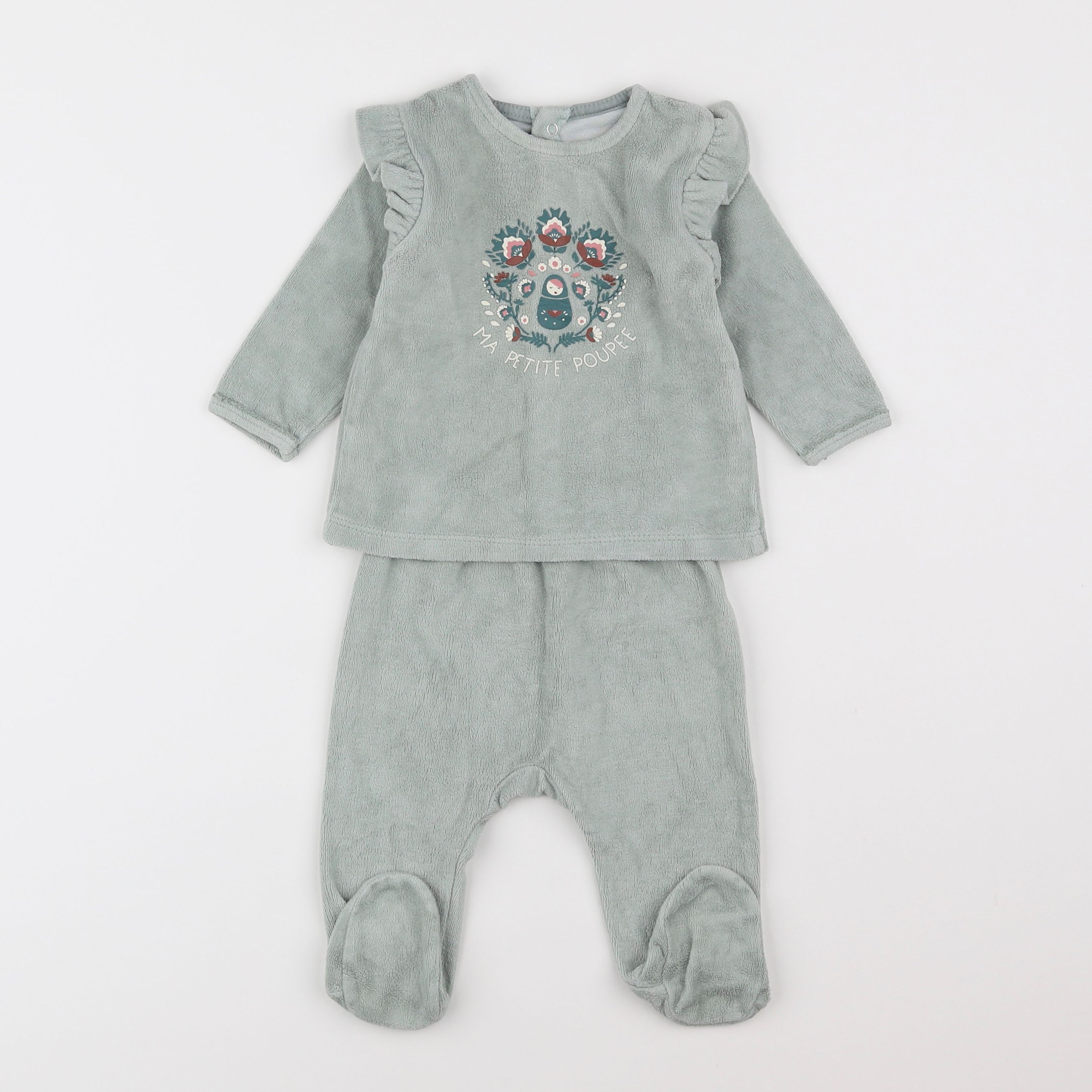 Vertbaudet - pyjama velours vert - 6 mois