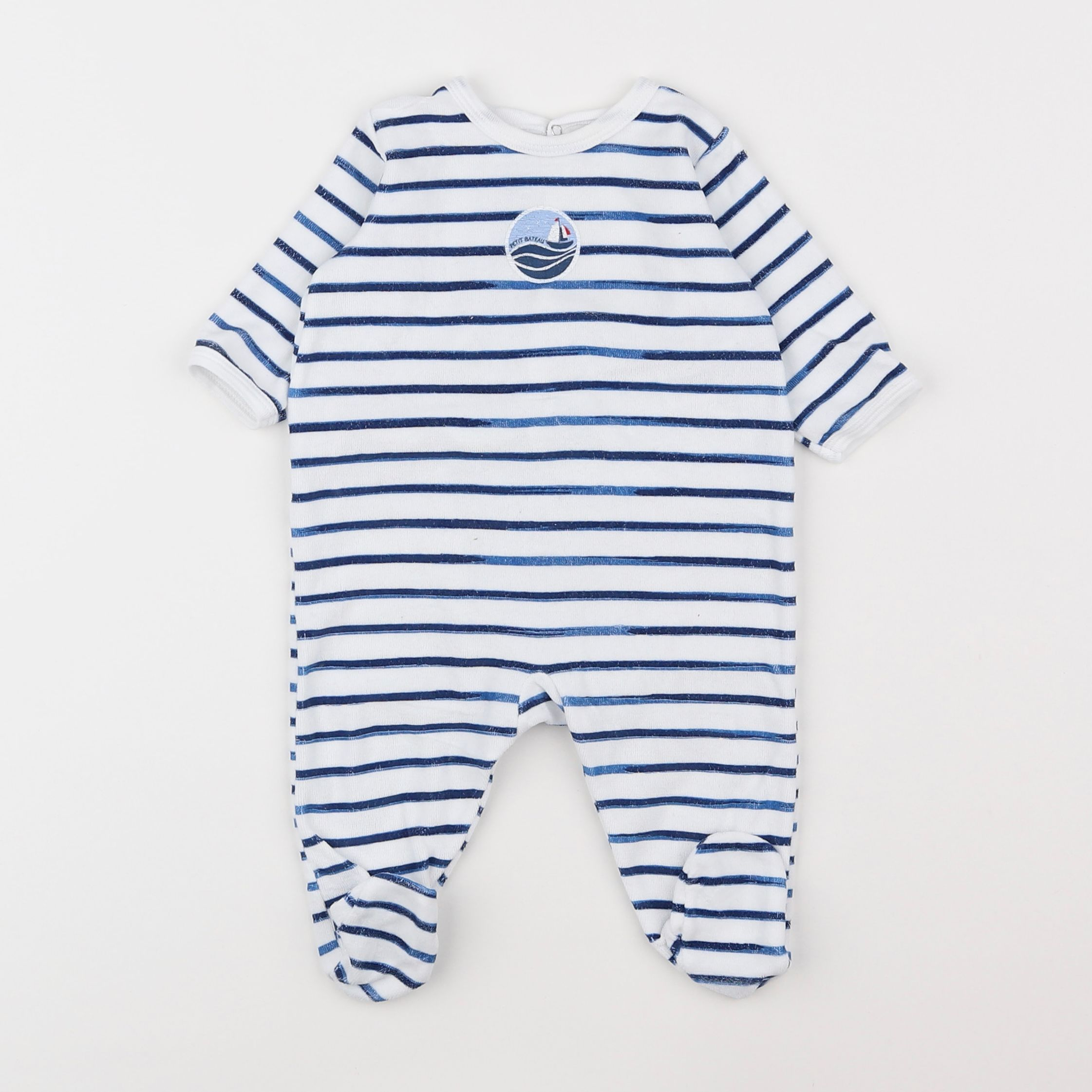 Petit Bateau - pyjama velours bleu, blanc - 3 mois