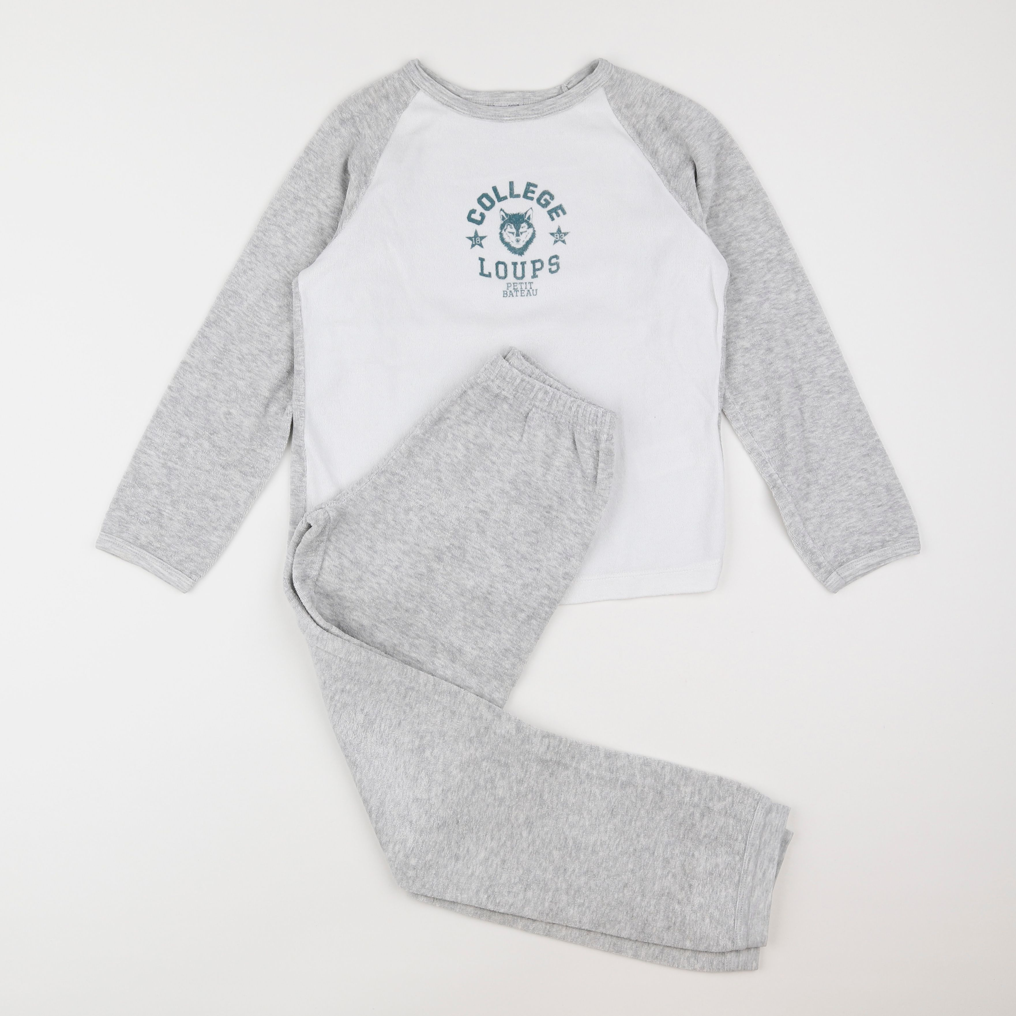 Petit Bateau - pyjama velours gris - 10 ans