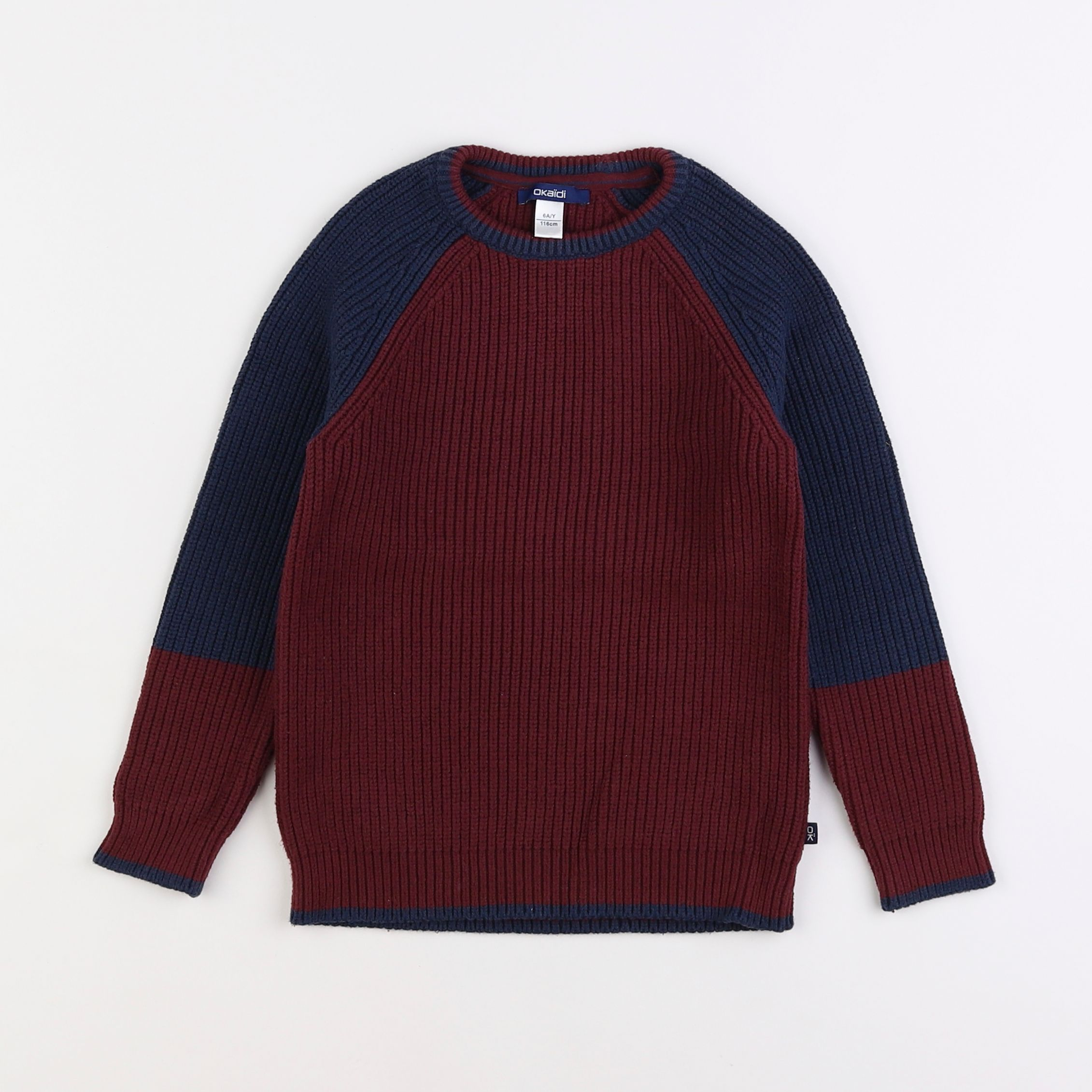 Okaidi - pull bleu, rouge - 6 ans