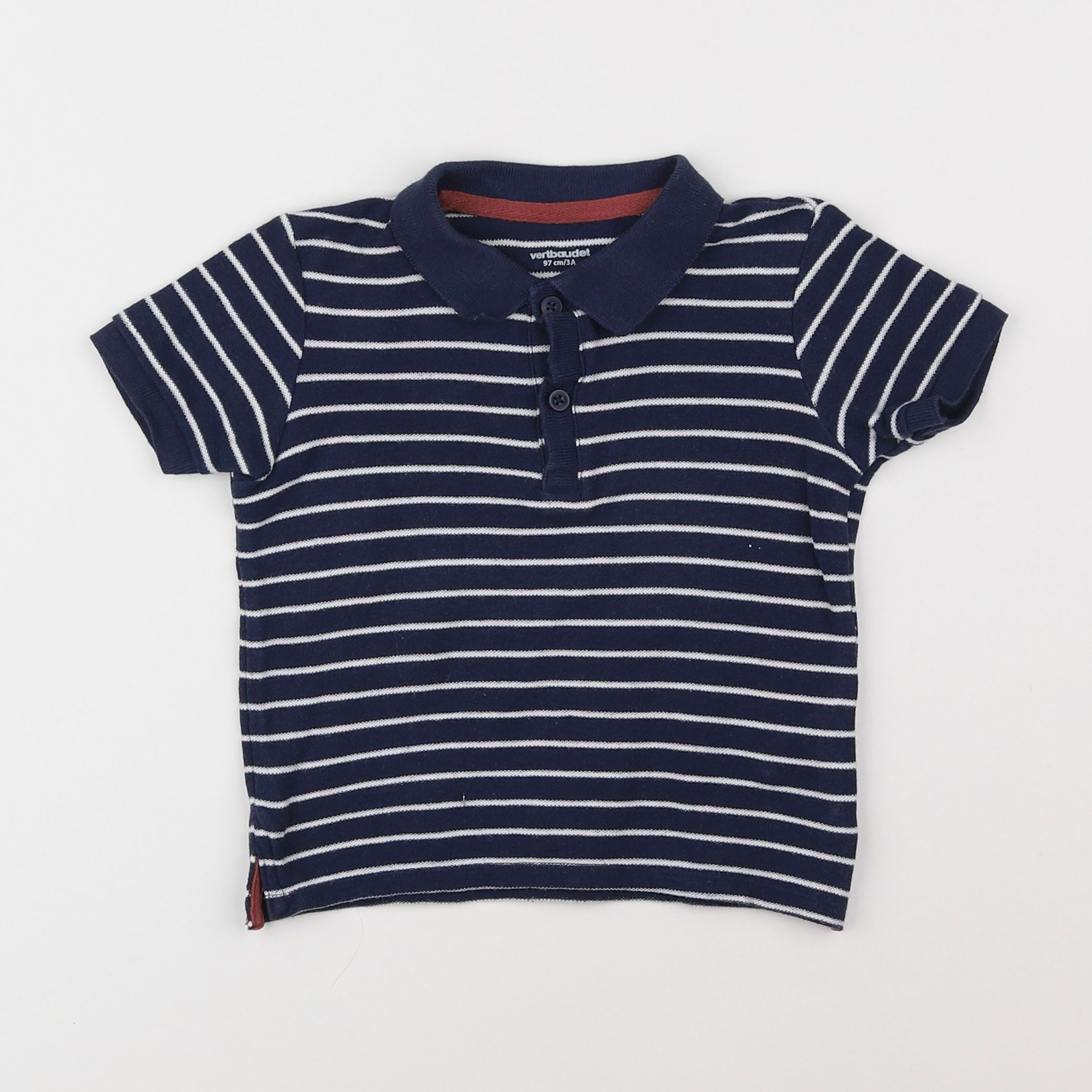 Vertbaudet - polo bleu, blanc - 3 ans