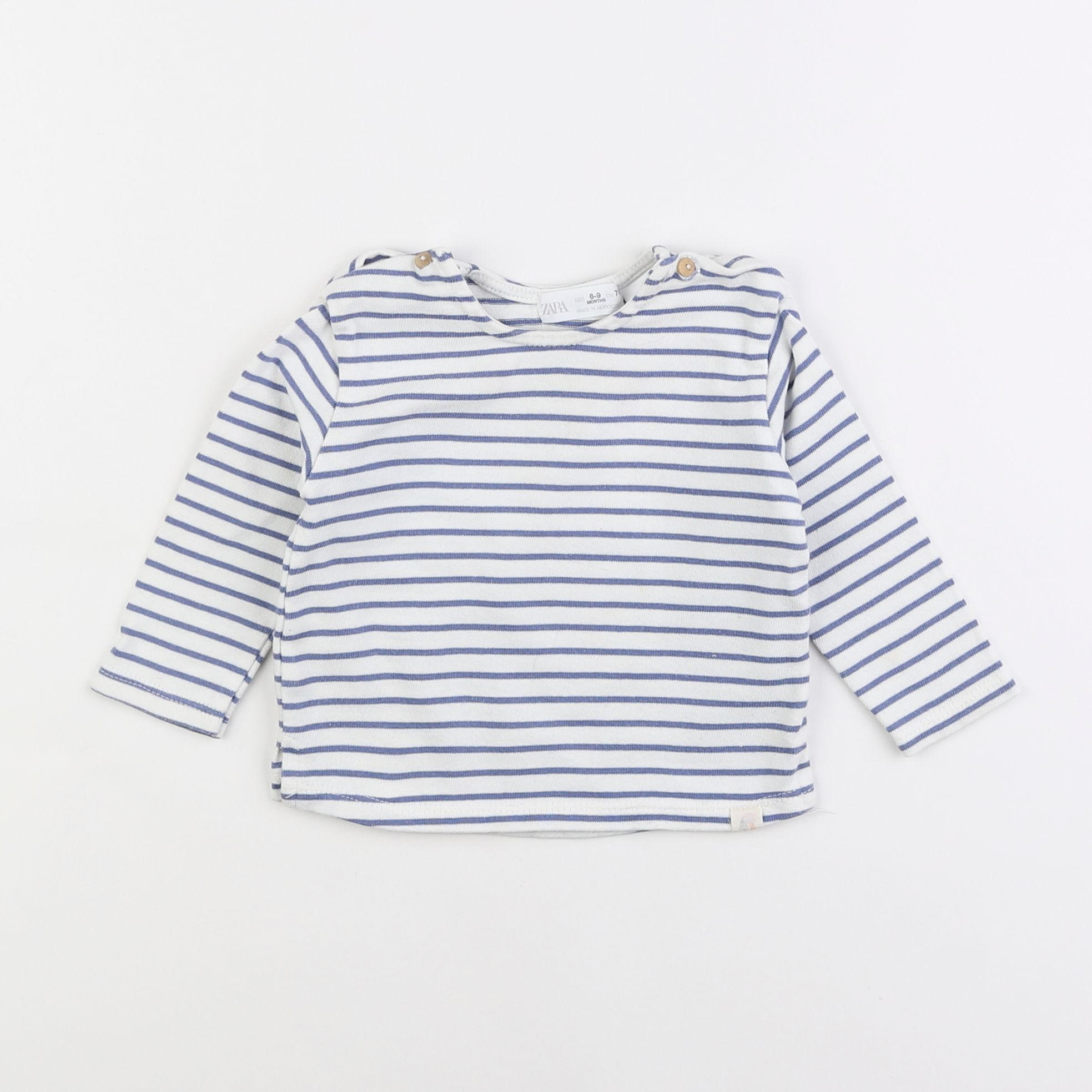 Zara - tee-shirt blanc, bleu - 6/9 mois