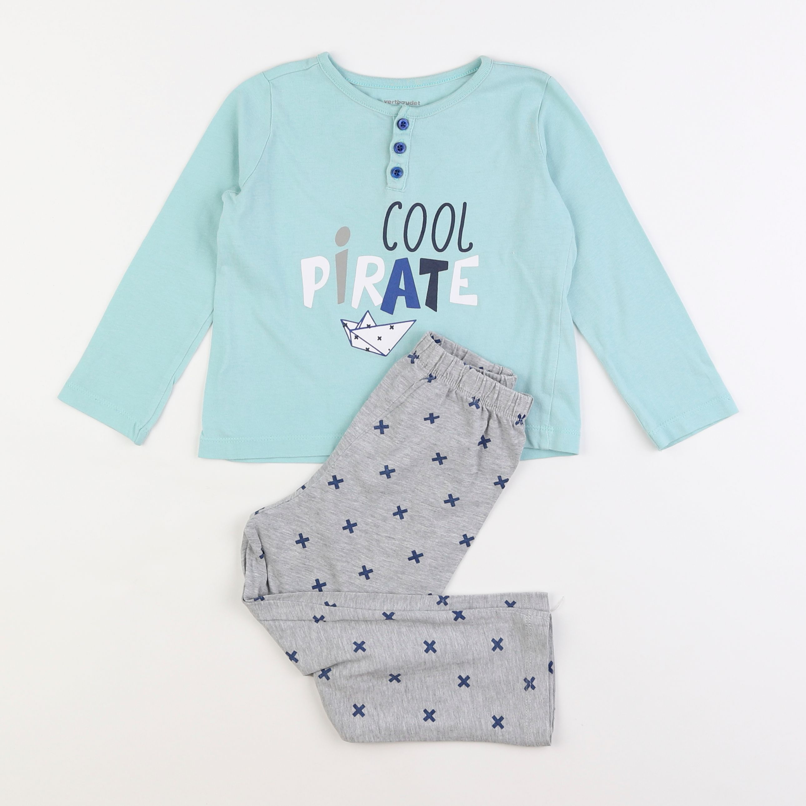 Vertbaudet - pyjama coton gris, bleu - 3 ans