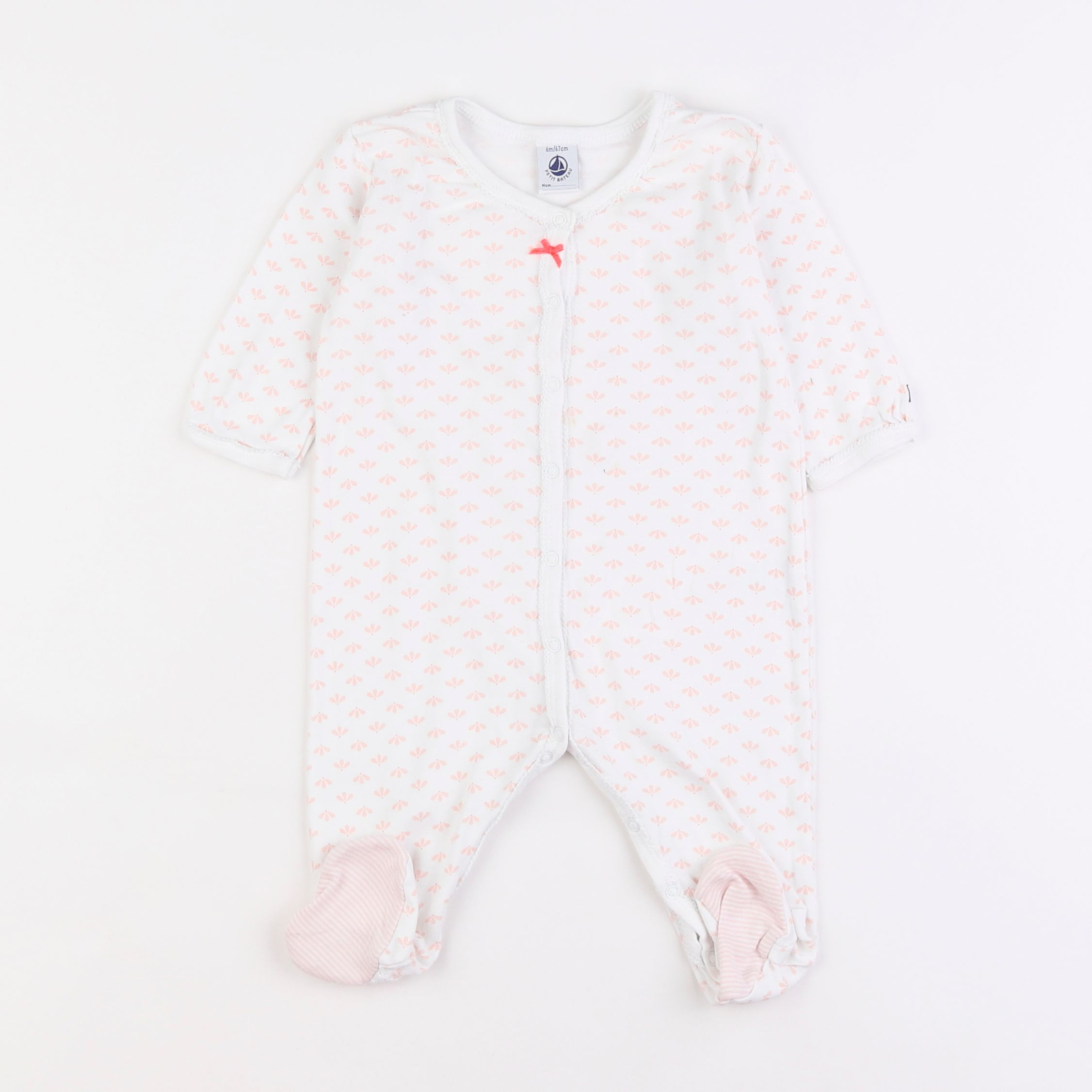 Petit Bateau - pyjama coton blanc, rose - 6 mois