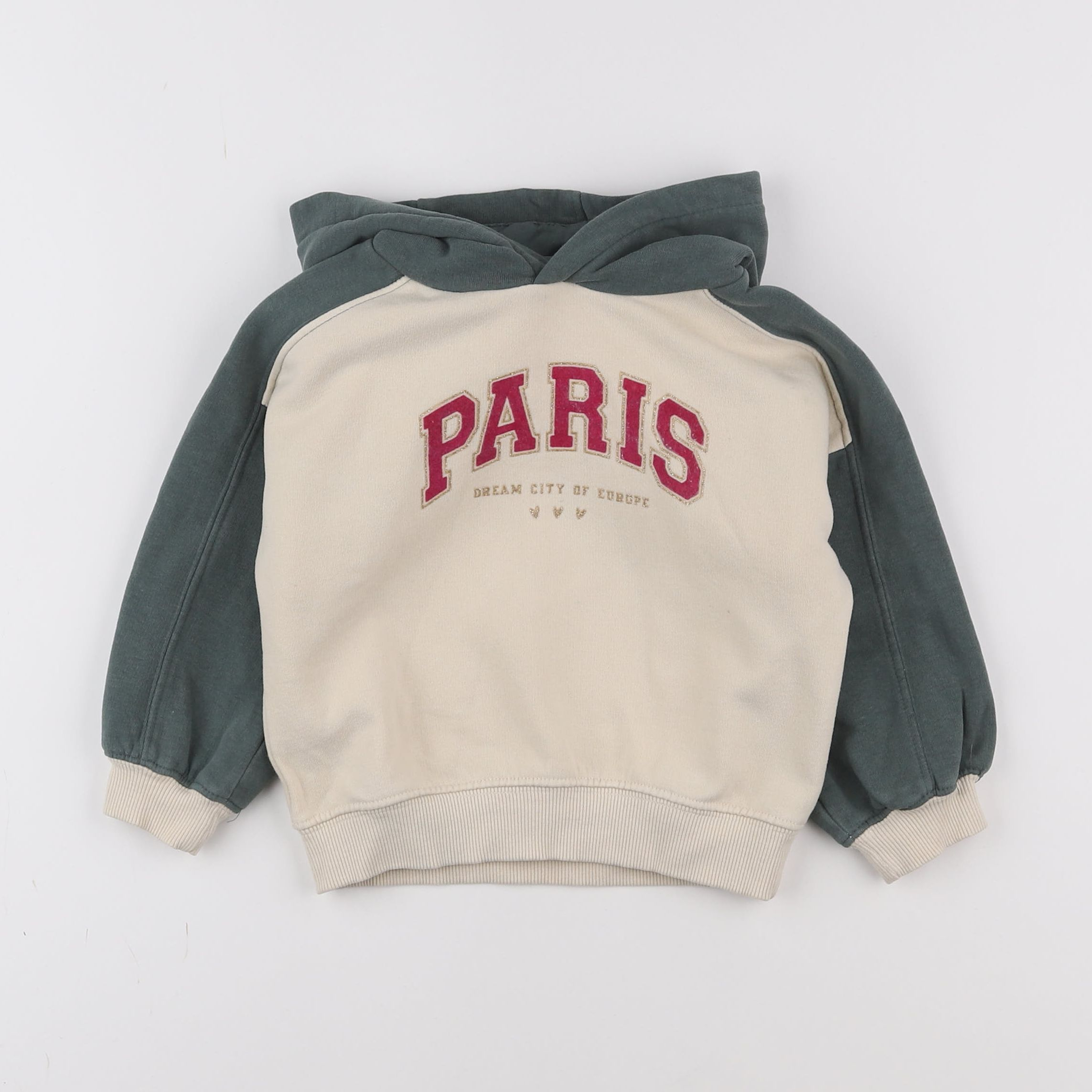 Vertbaudet - sweat vert, or - 2 ans