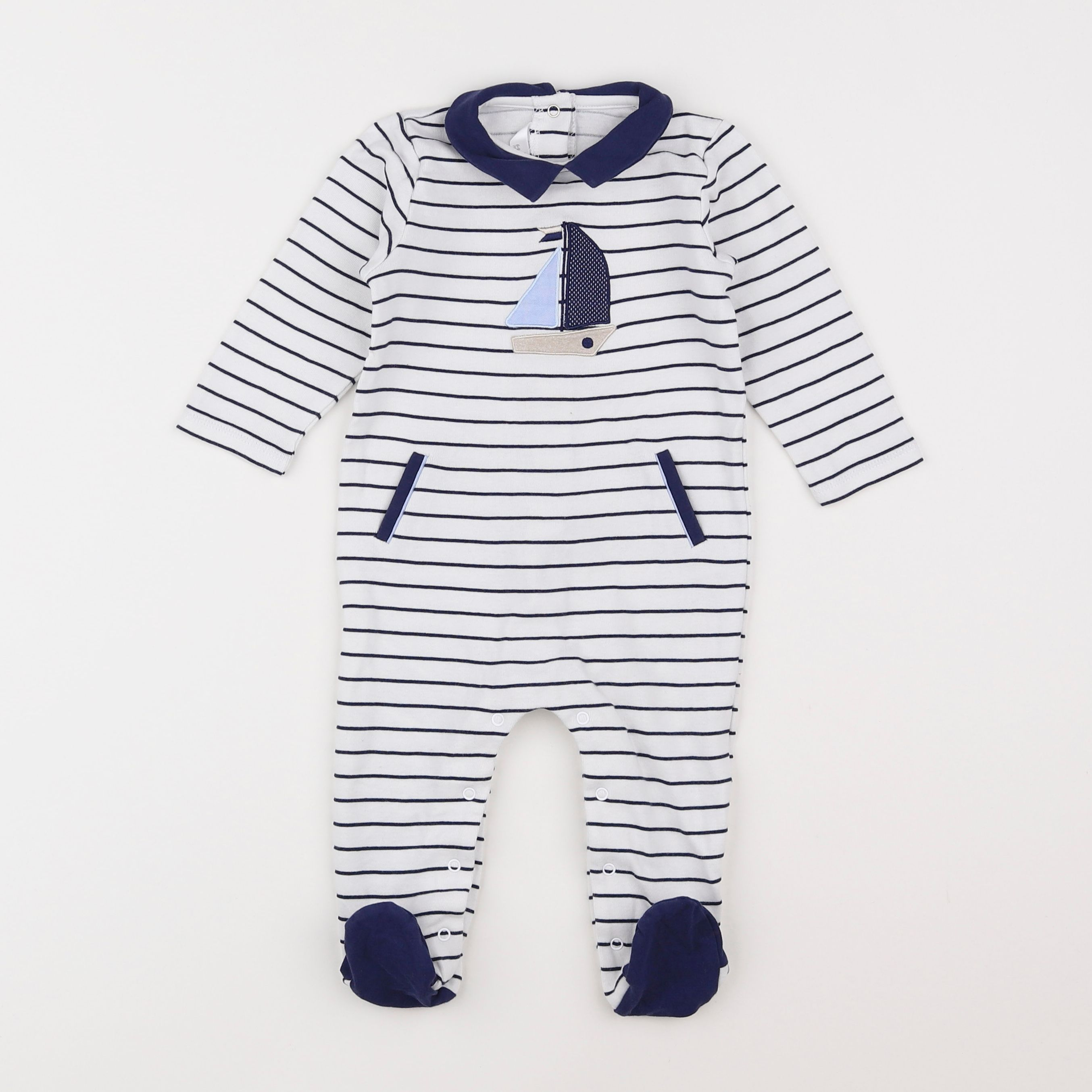 Mayoral - pyjama coton blanc, bleu - 6/9 mois