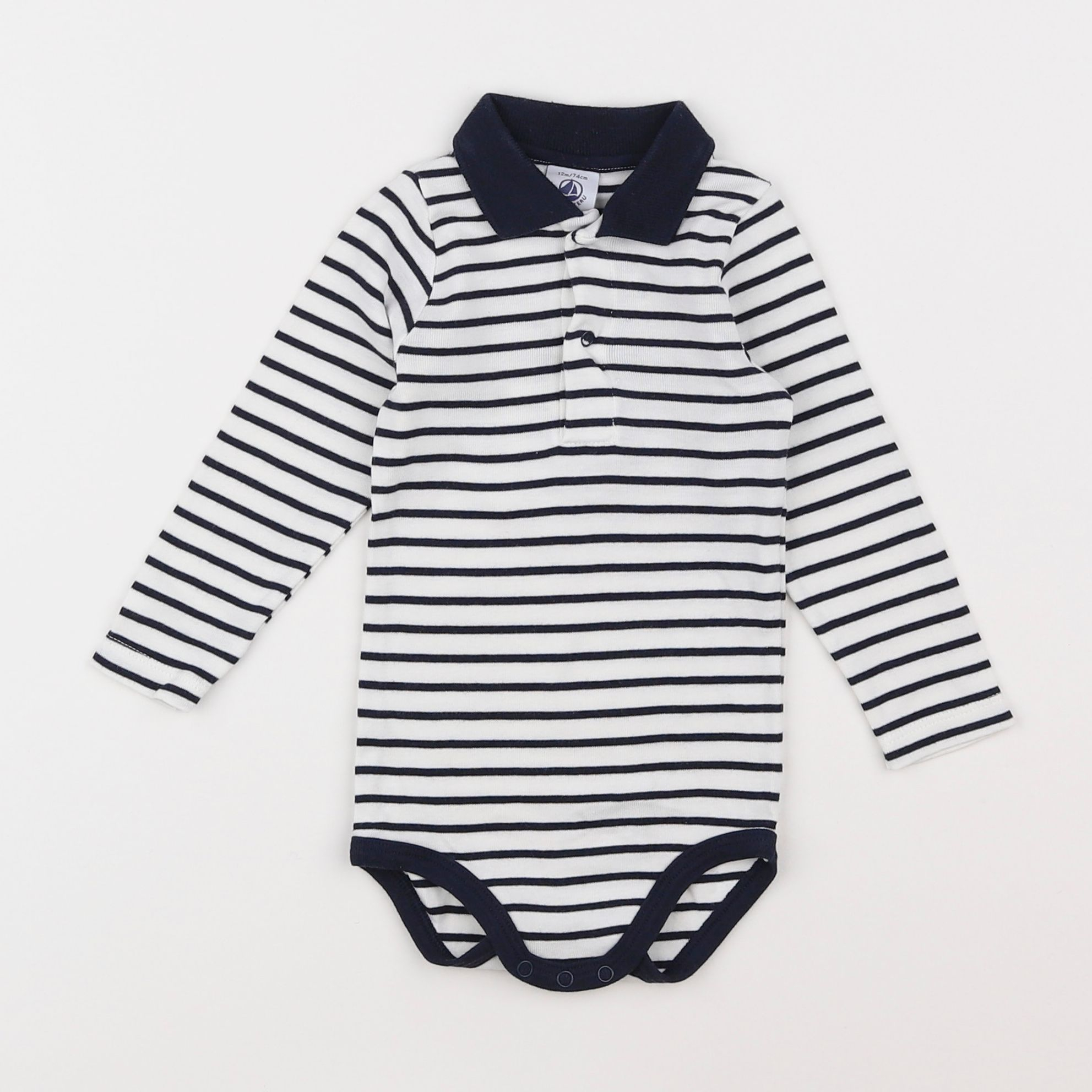 Petit Bateau - body à col bleu, blanc - 12 mois