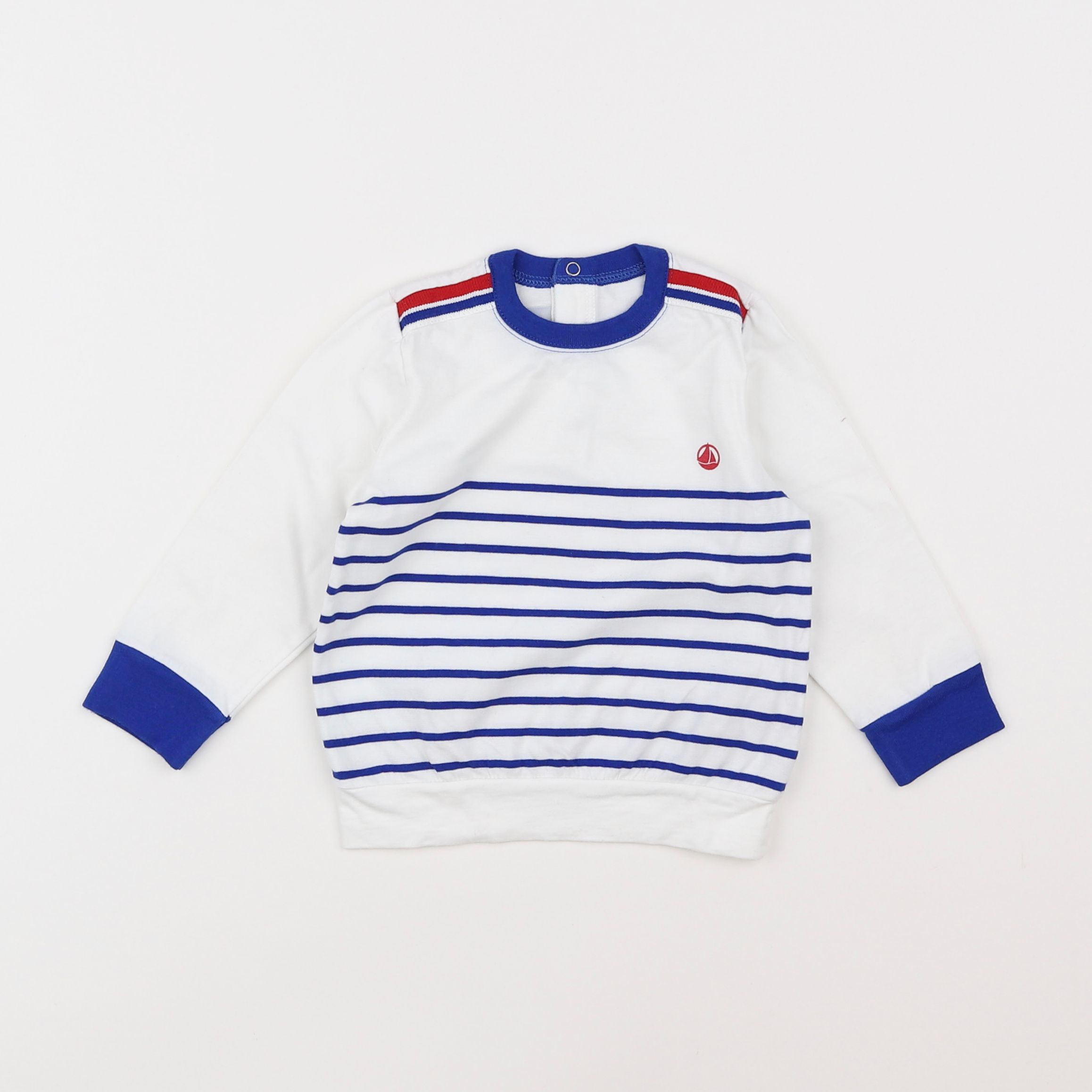 Petit Bateau - tee-shirt blanc, bleu - 12 mois