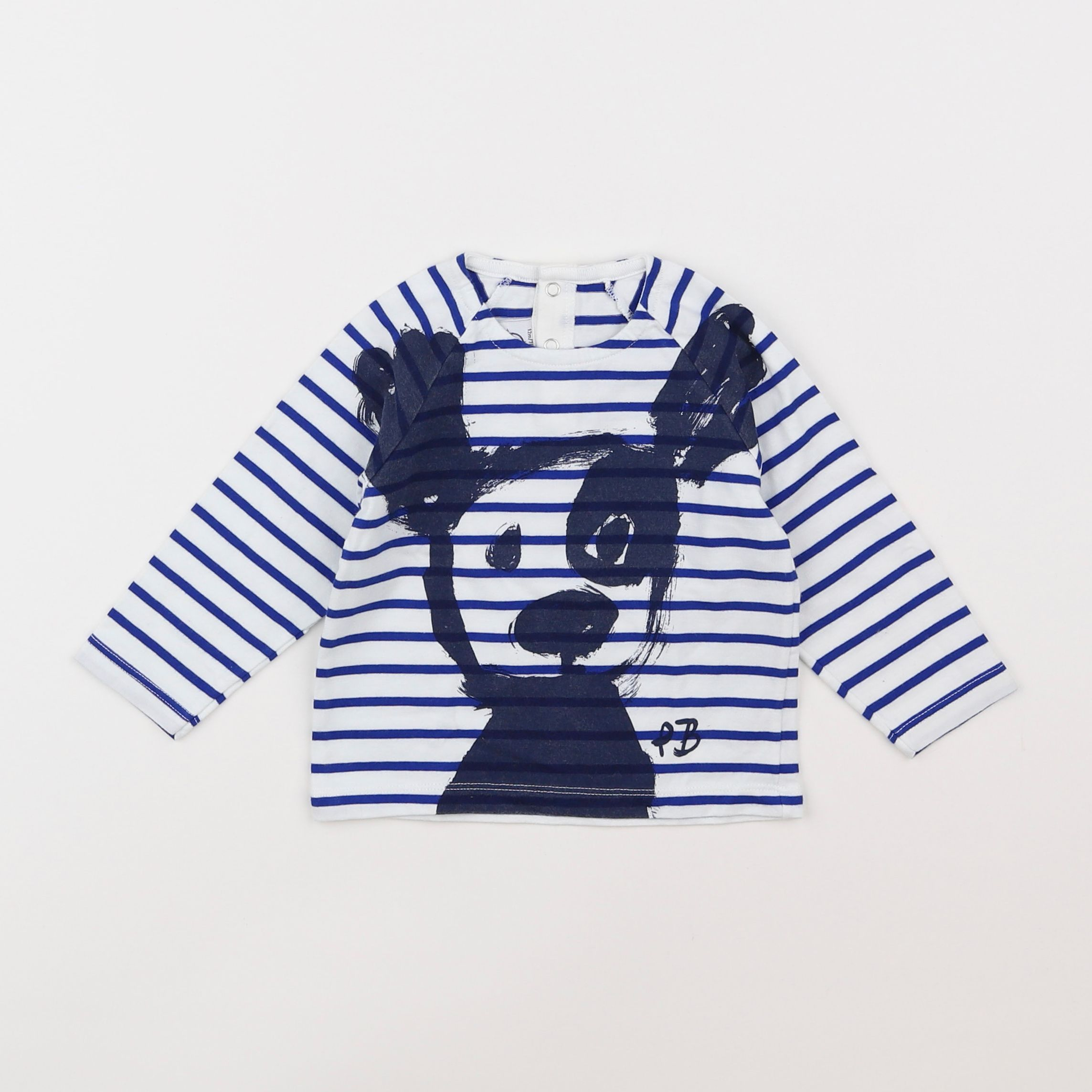 Petit Bateau - tee-shirt blanc, bleu - 12 mois