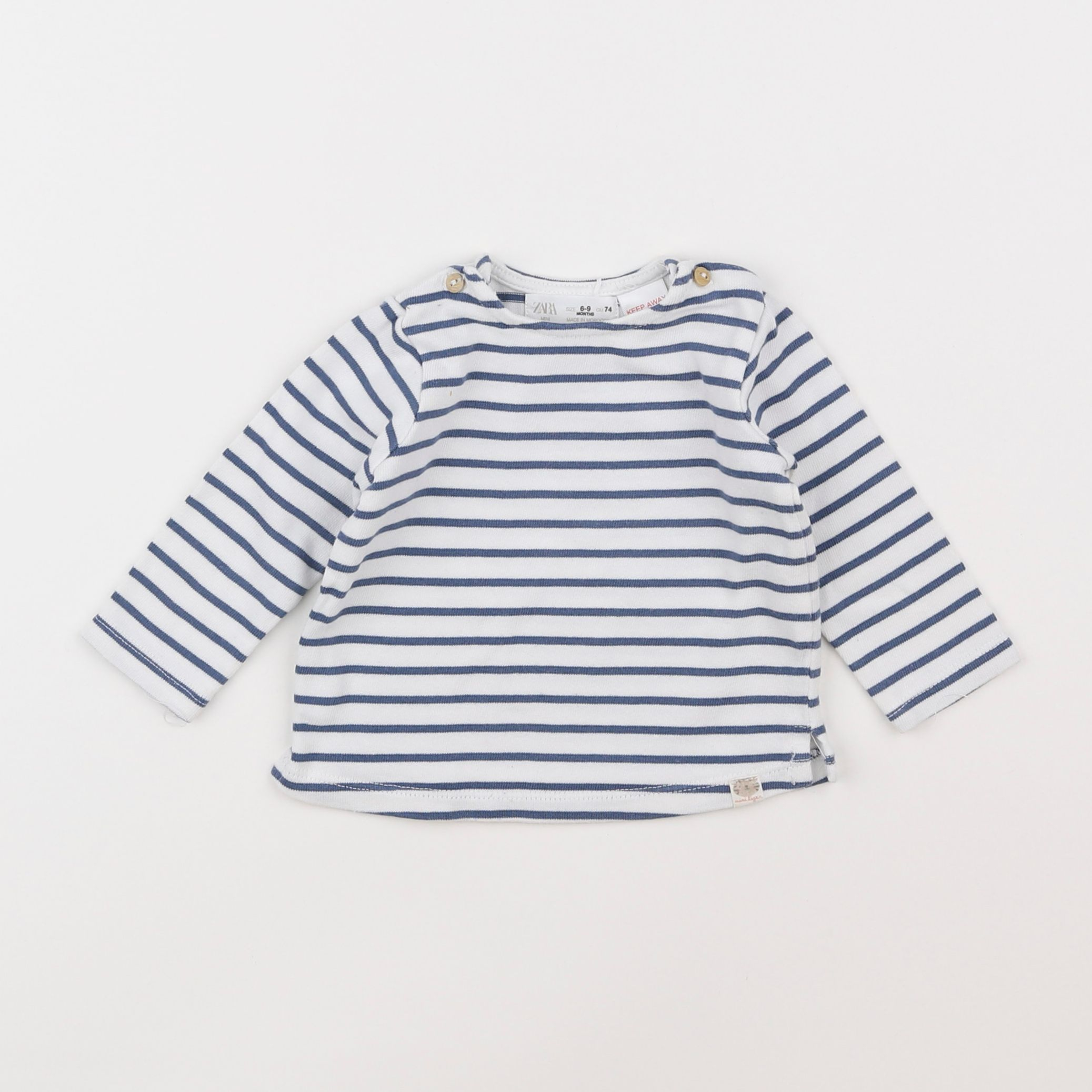 Zara - tee-shirt blanc, bleu - 6/9 mois