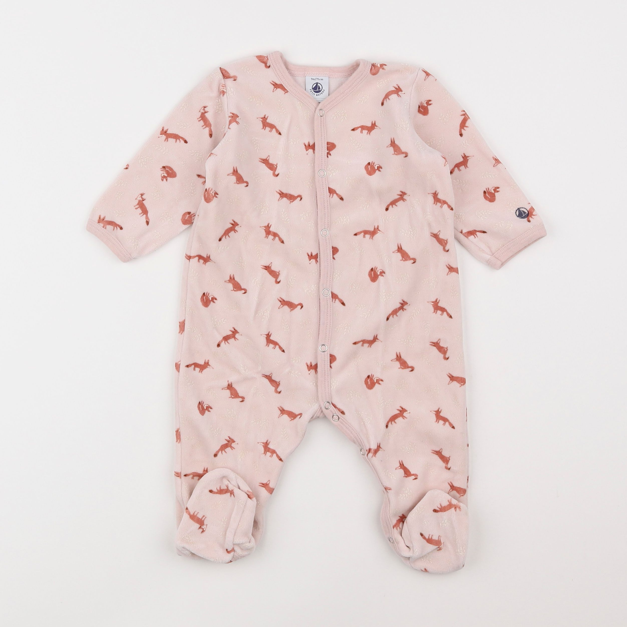 Petit Bateau - pyjama velours rose - 9 mois