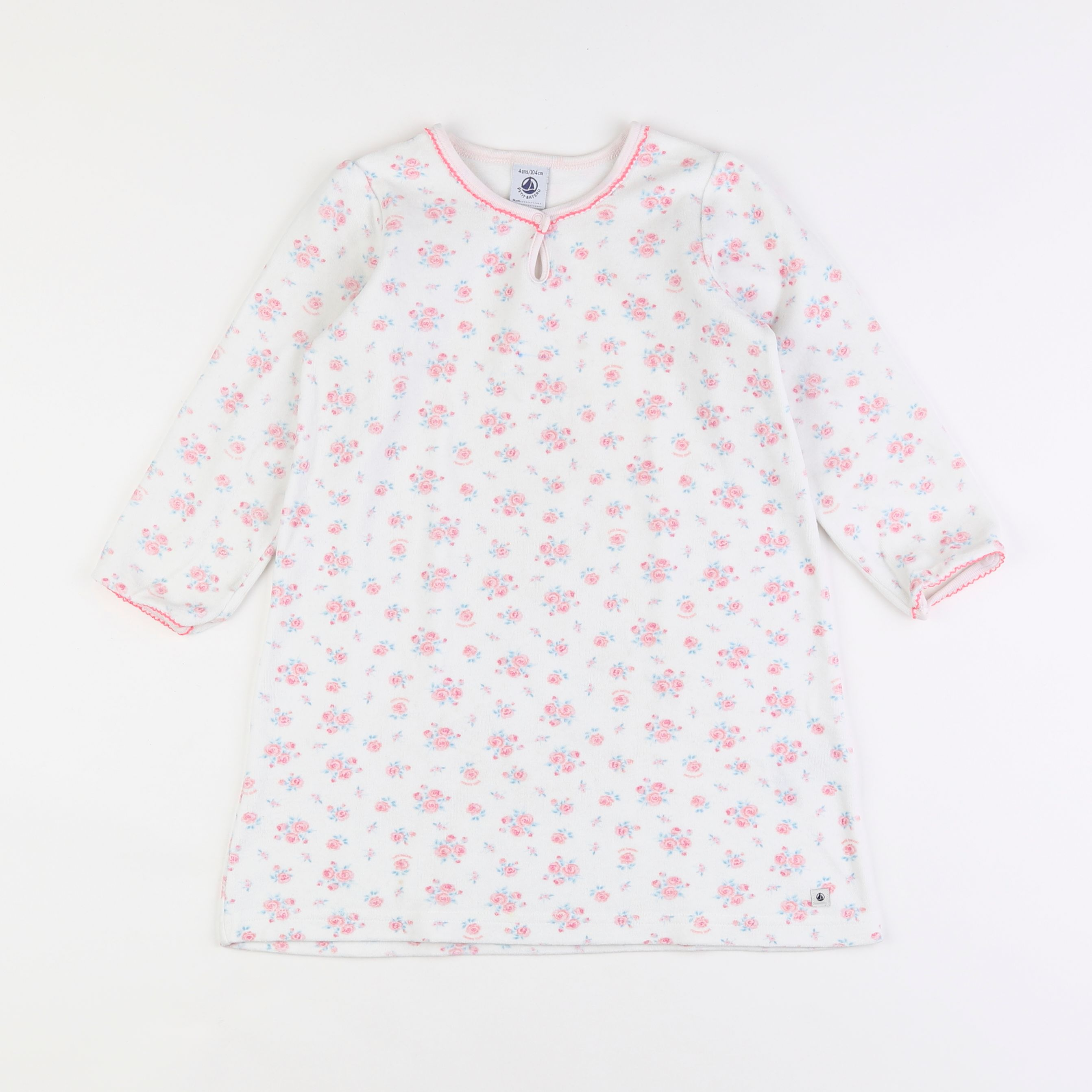 Petit Bateau - chemise de nuit velours blanc - 4 ans