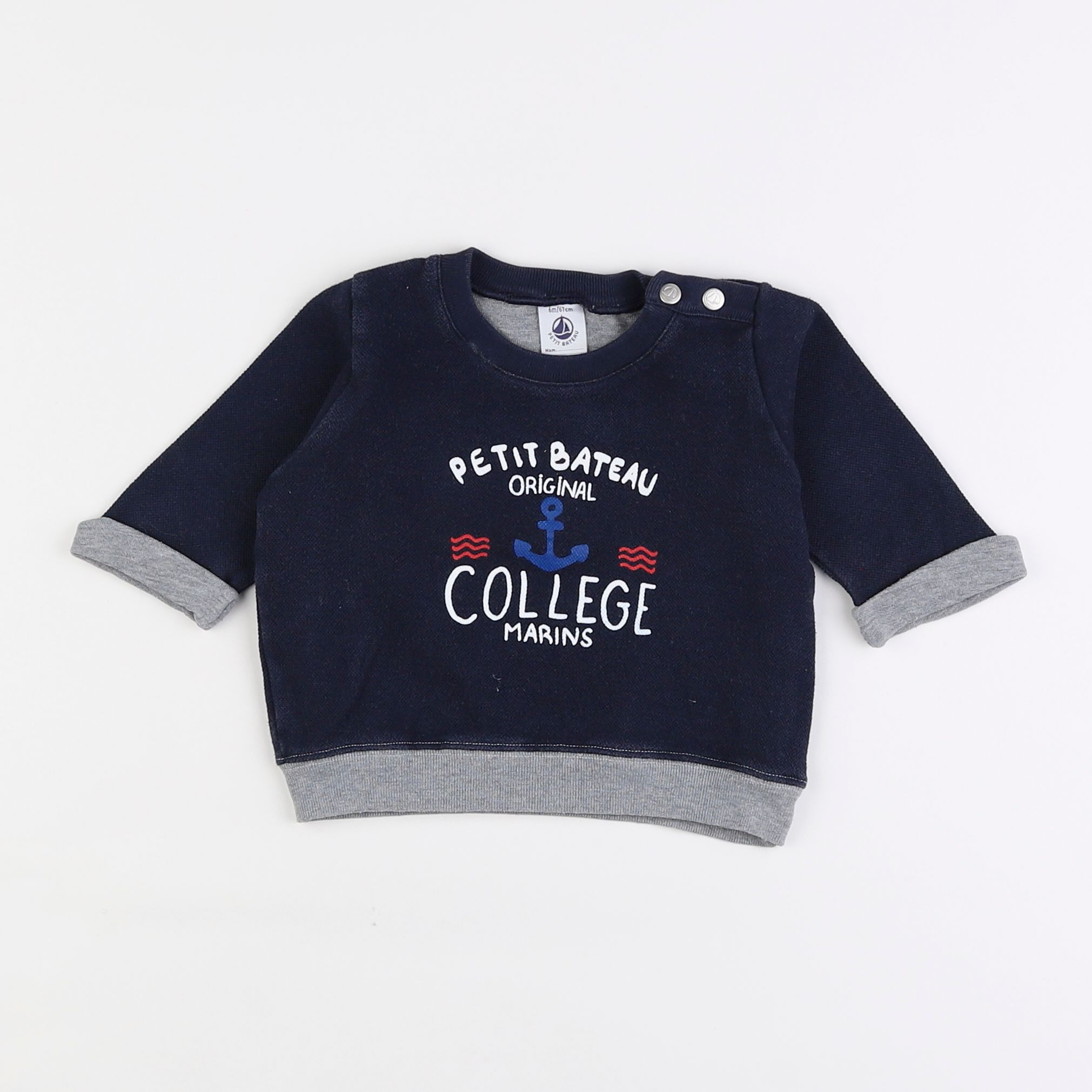 Petit Bateau - sweat bleu - 6 mois