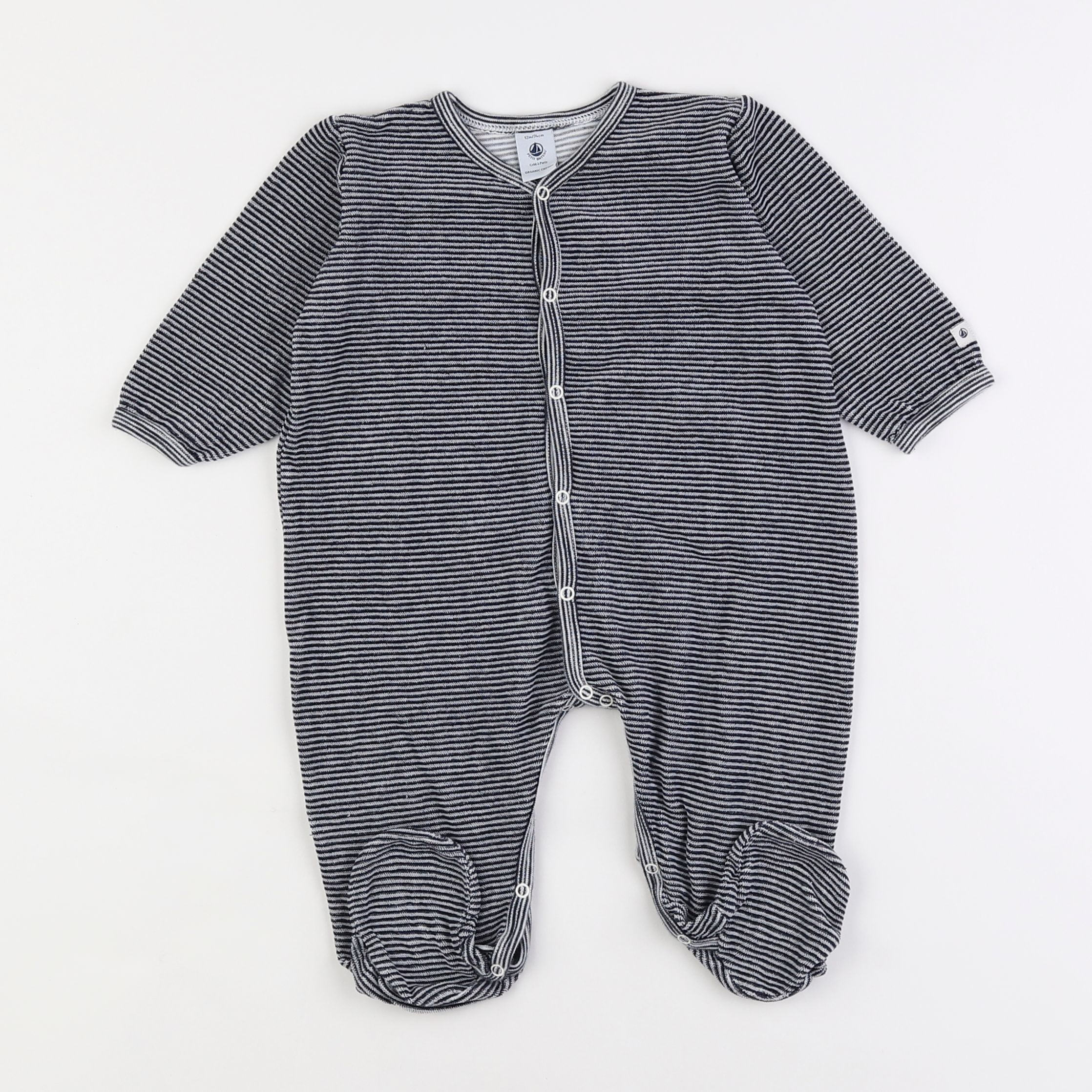 Petit Bateau - pyjama velours blanc, noir - 12 mois