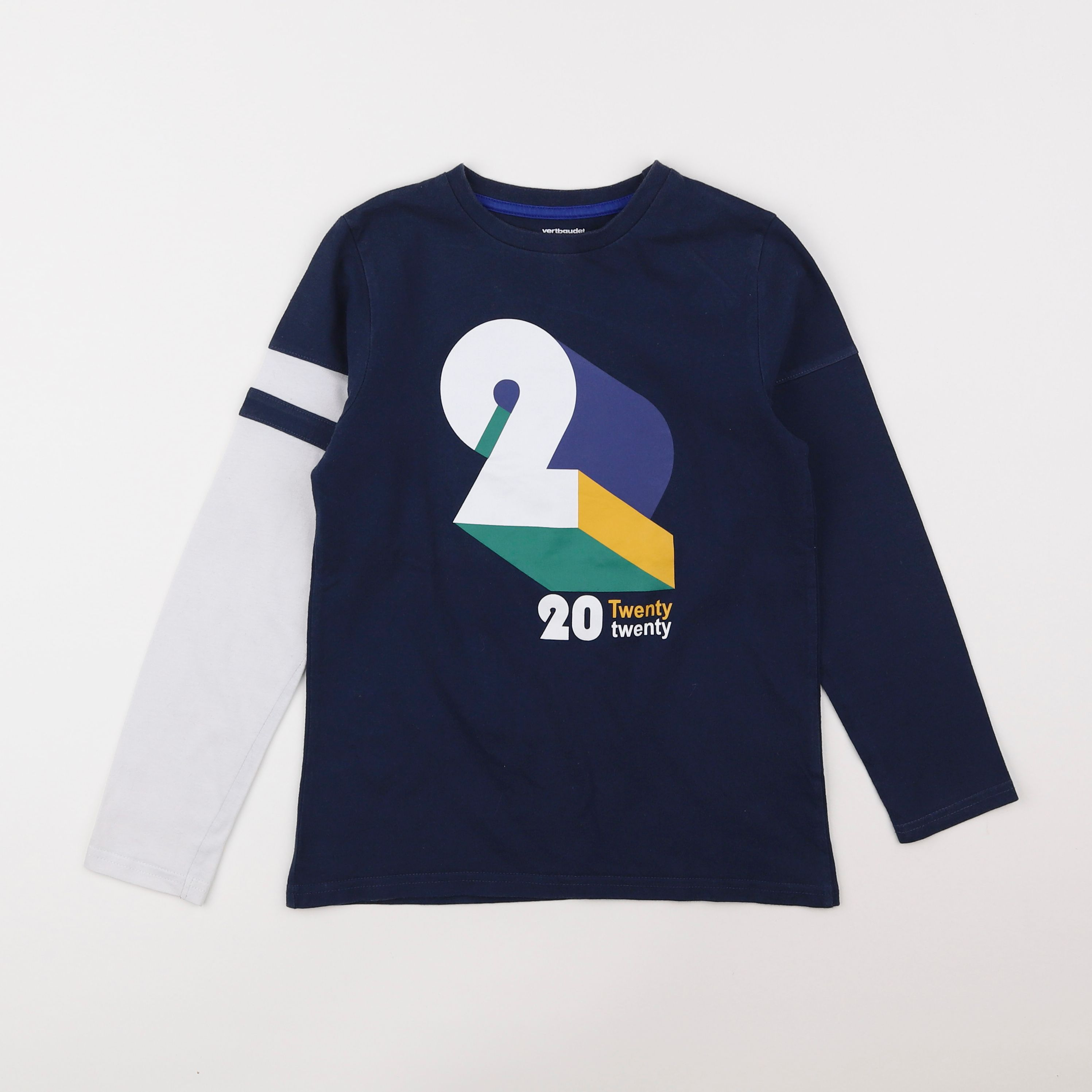 Vertbaudet - tee-shirt bleu, blanc - 10 ans