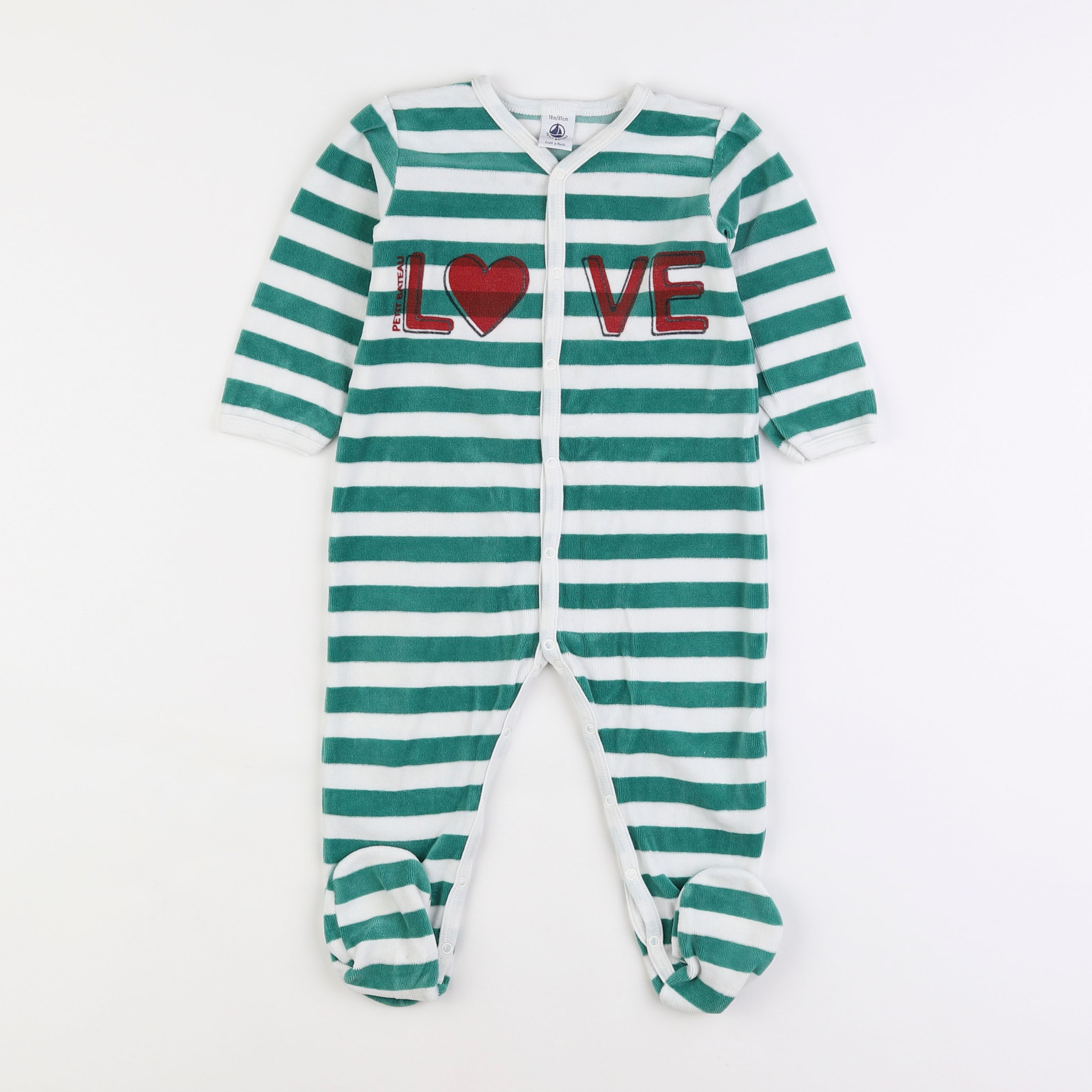 Petit Bateau - pyjama velours blanc, vert - 18 mois