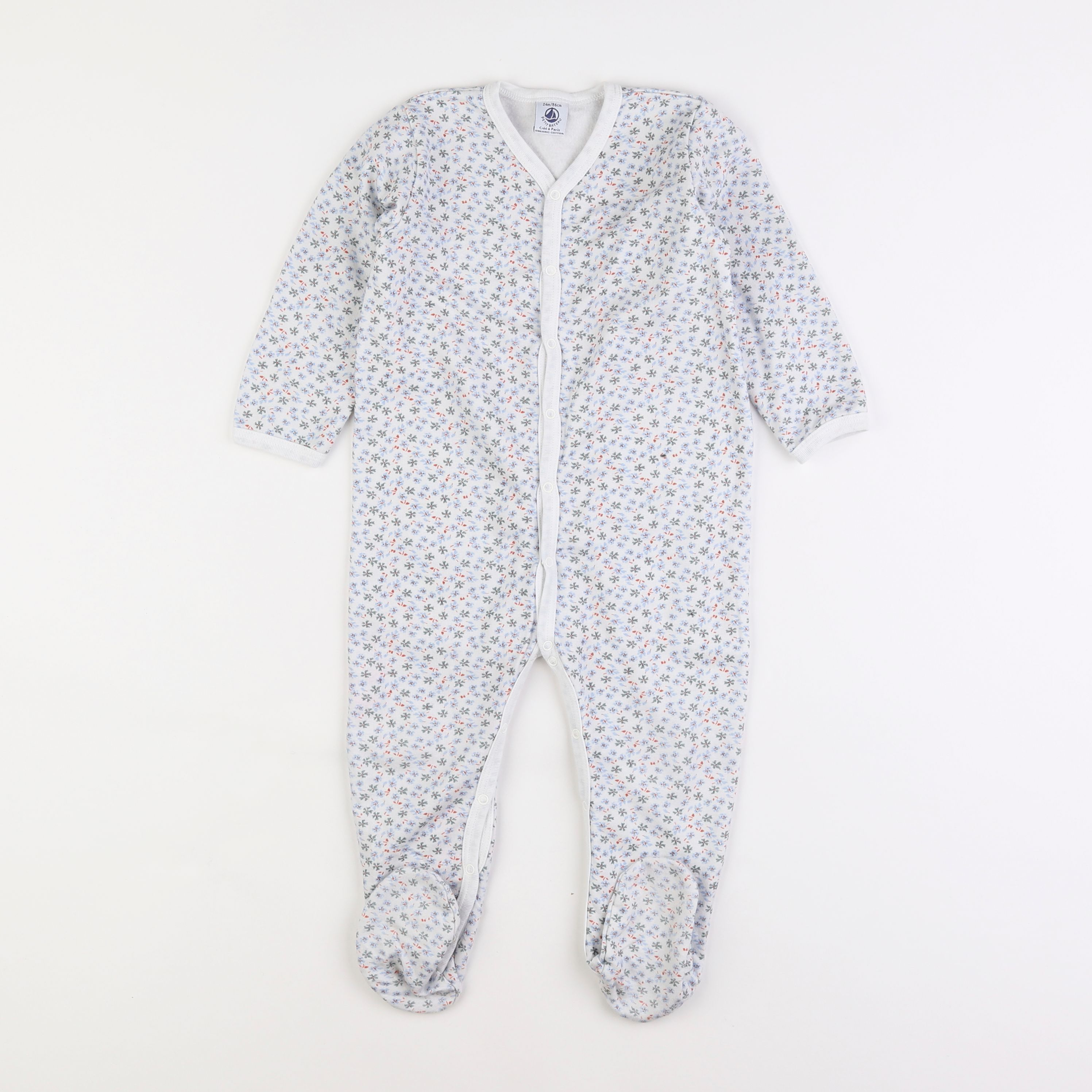 Petit Bateau - pyjama coton blanc, bleu - 2 ans