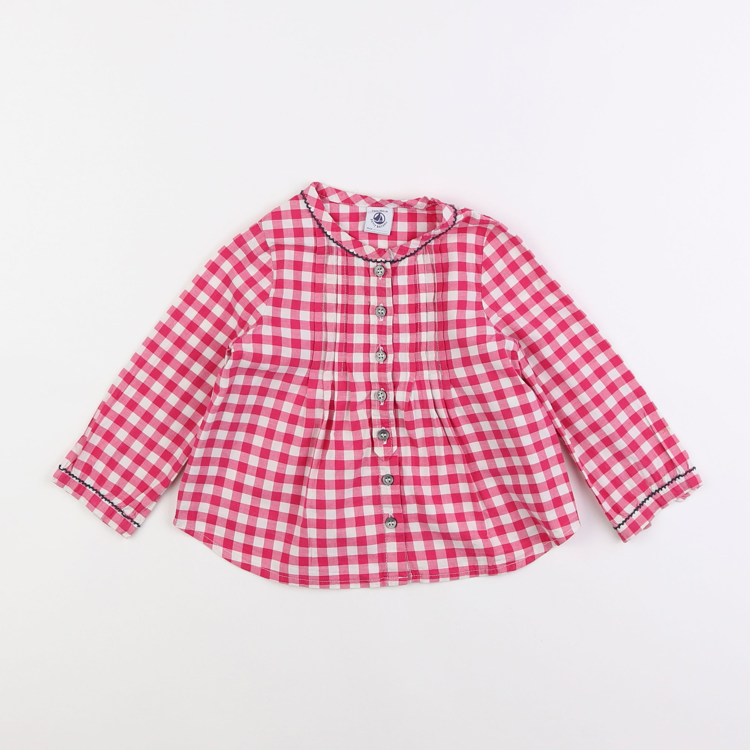 Petit Bateau - blouse blanc, rose - 2 ans