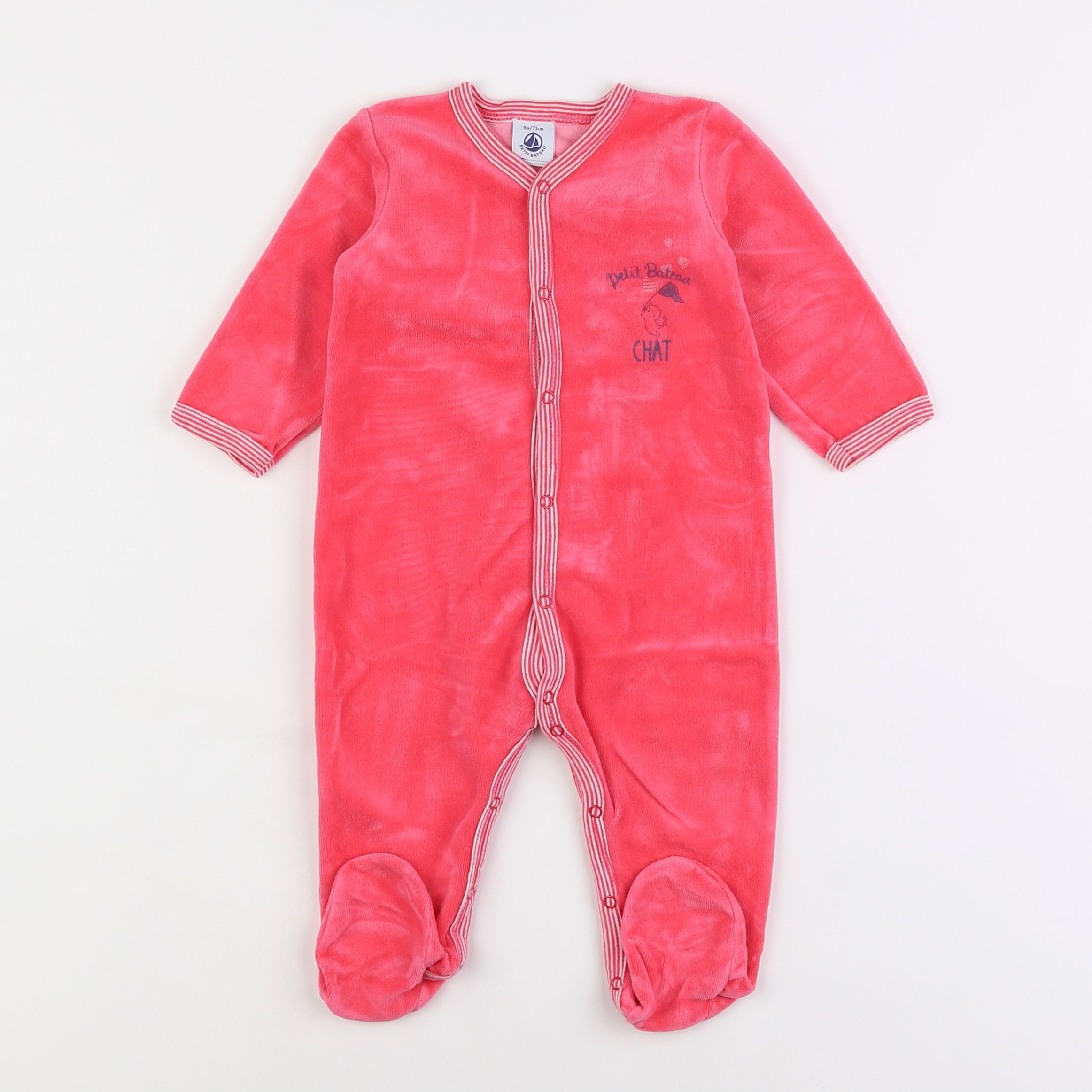 Petit Bateau - pyjama velours rose - 9 mois