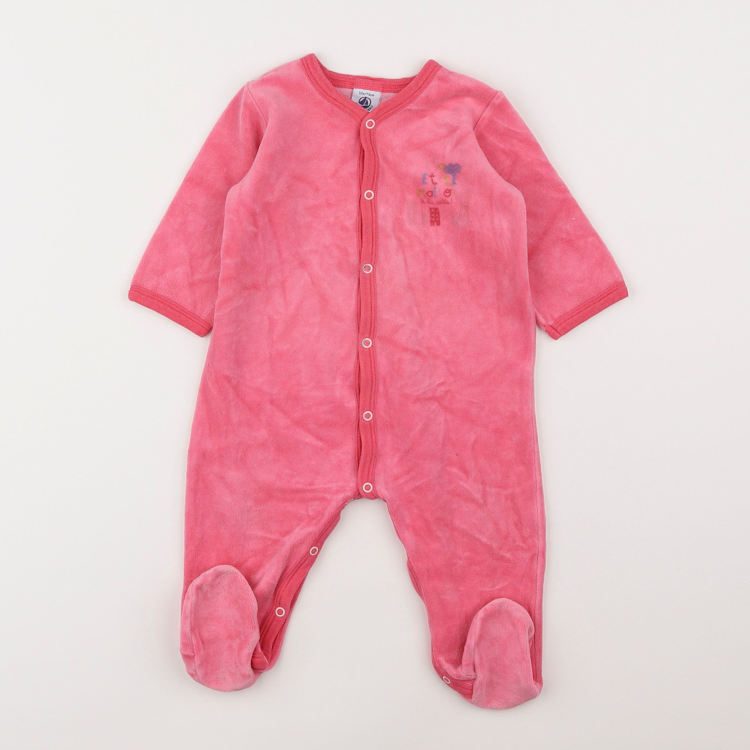 Petit Bateau - pyjama velours rose - 12 mois