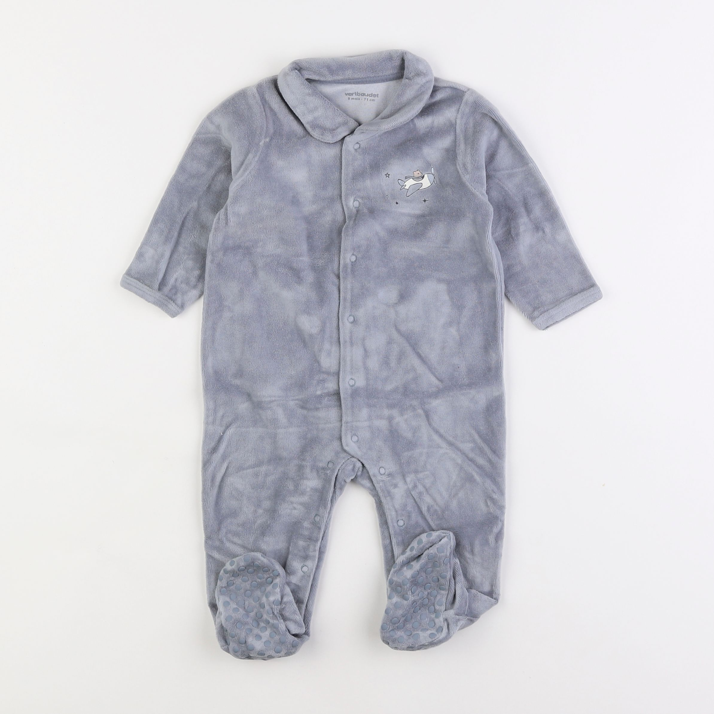 Vertbaudet - pyjama velours bleu - 9 mois