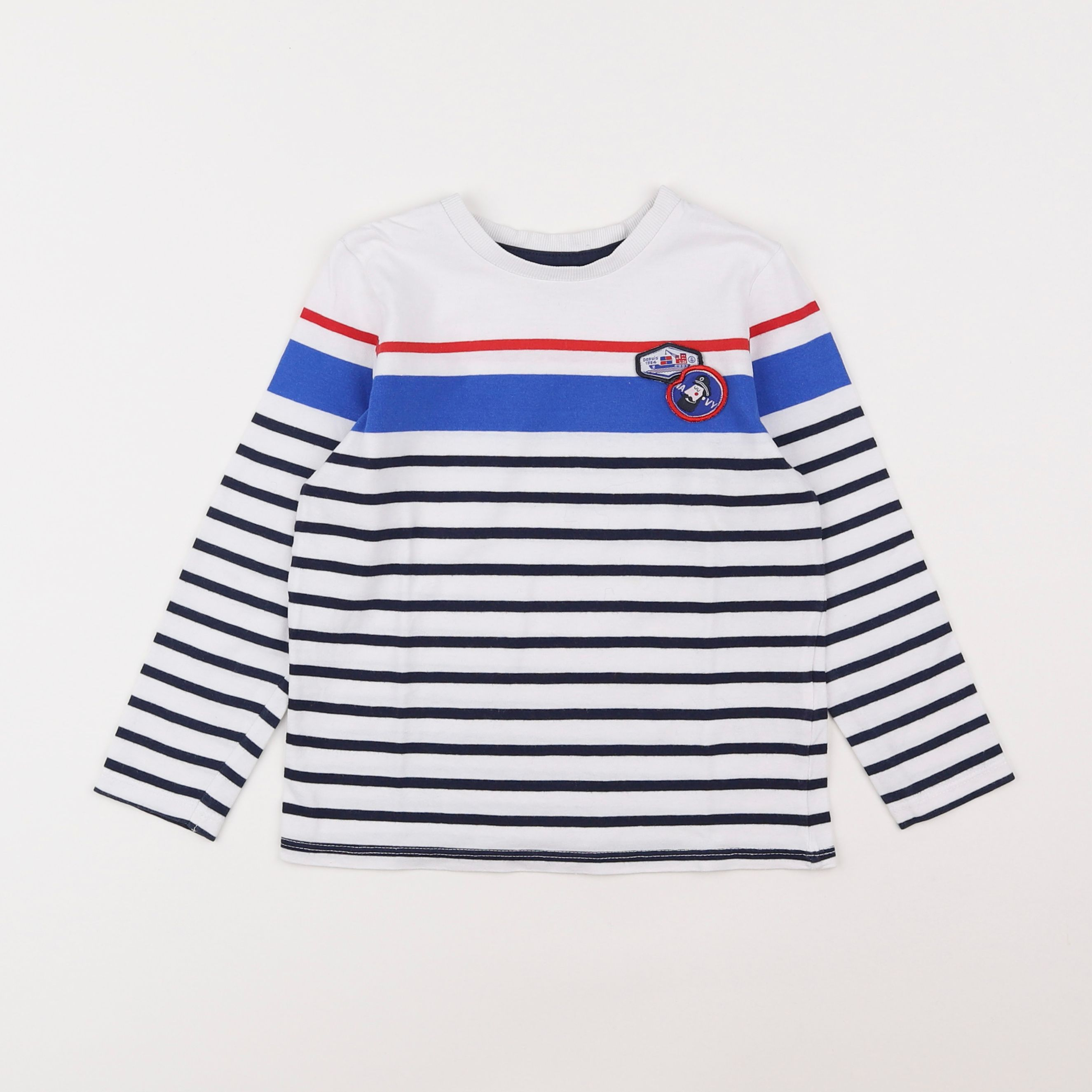 Vertbaudet - tee-shirt blanc, bleu - 5 ans