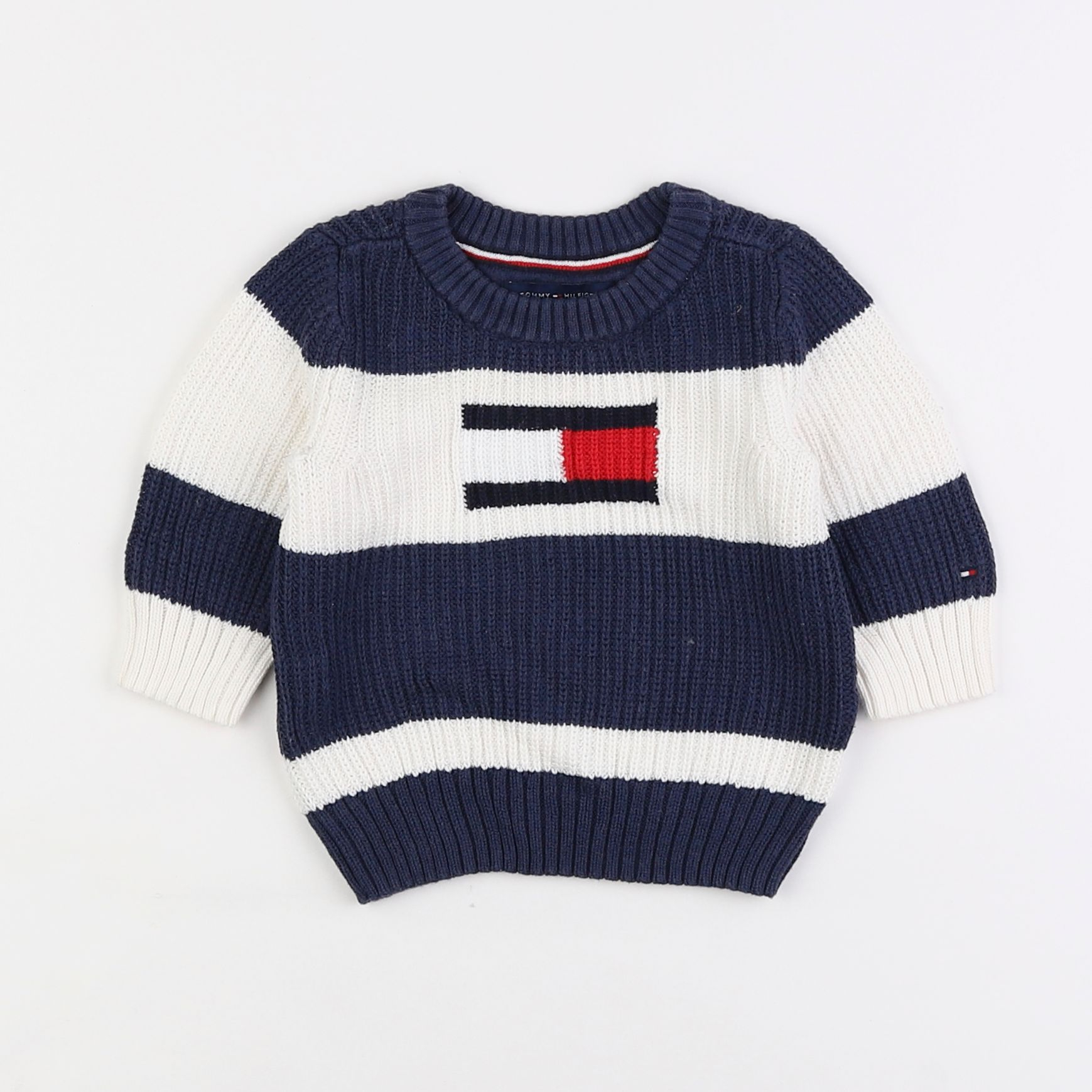 Tommy Hilfiger - pull blanc, bleu - 3/6 mois