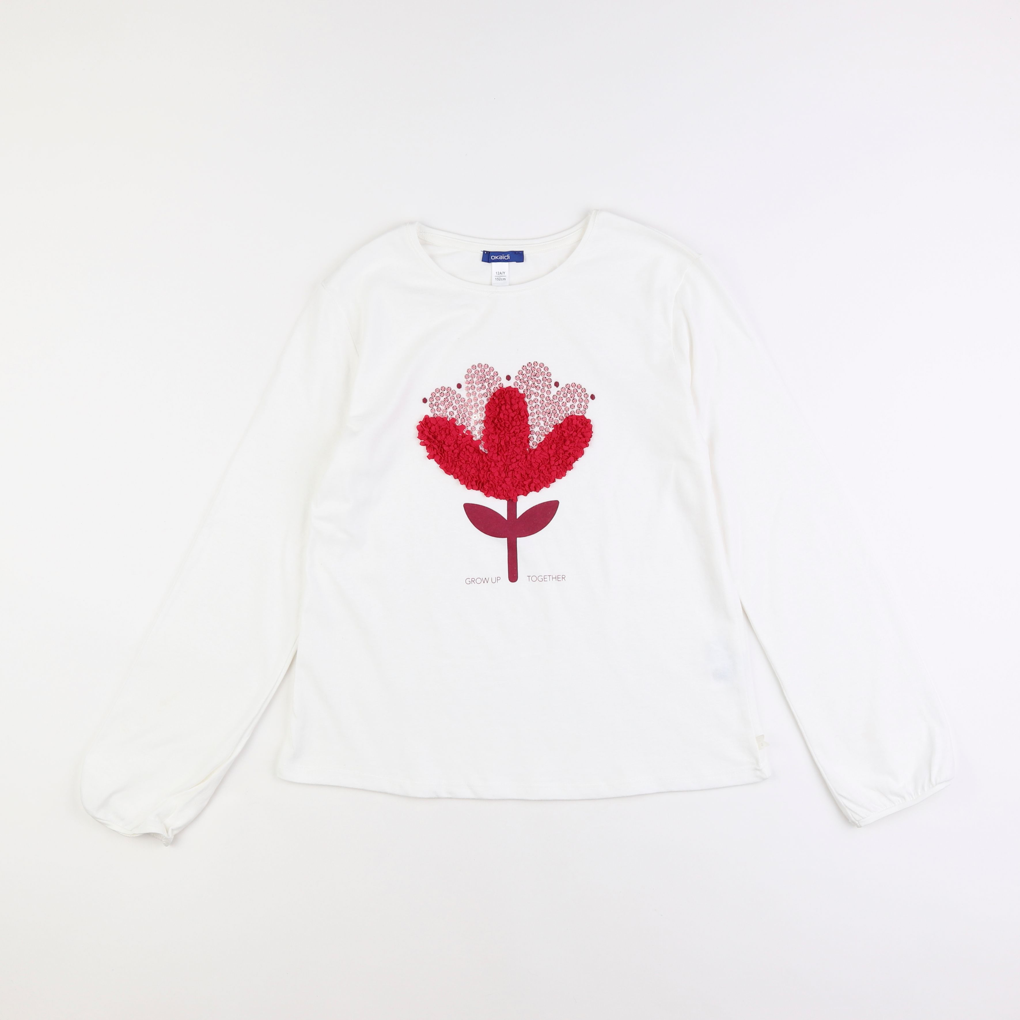 Okaidi - tee-shirt blanc, rose - 12 ans