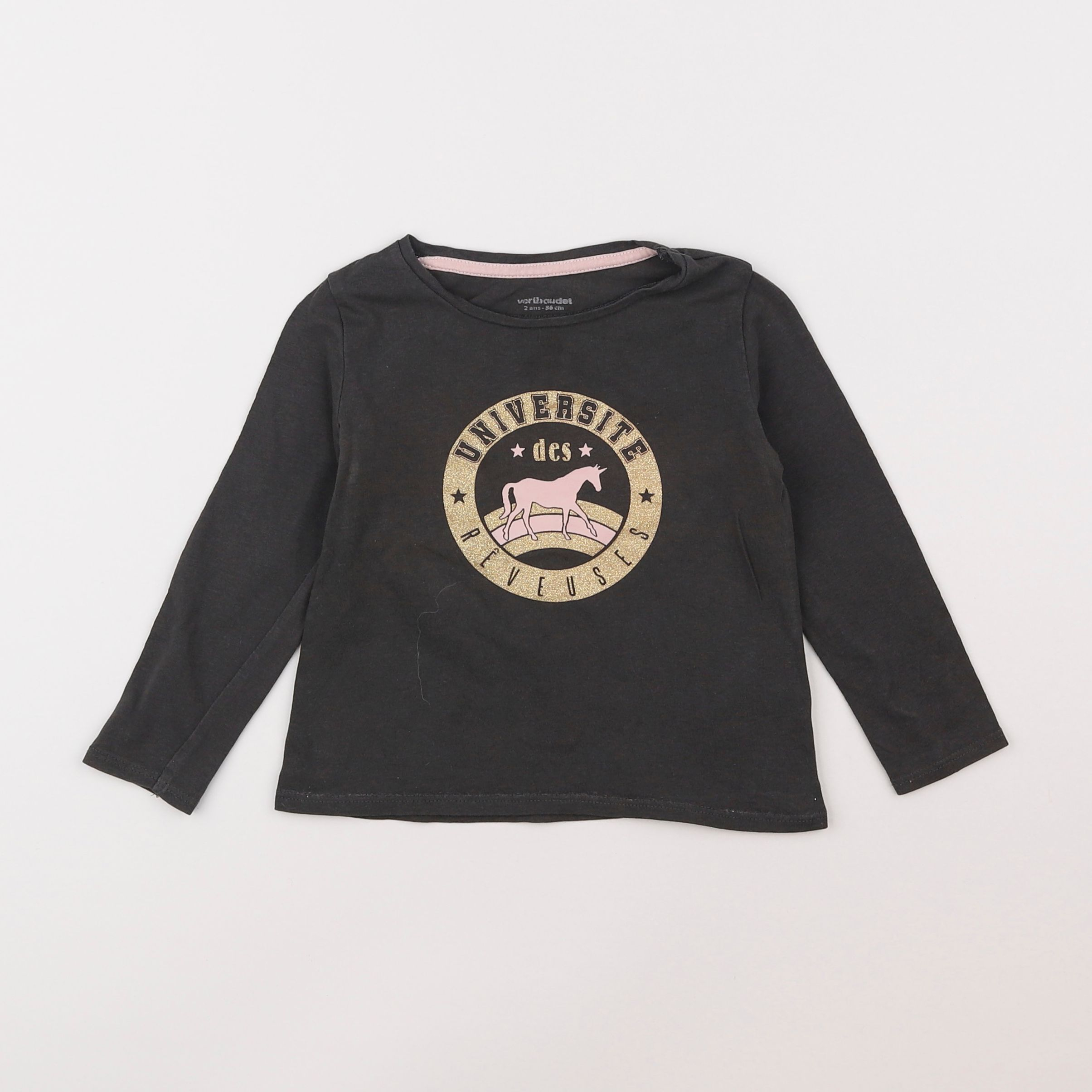 Vertbaudet - tee-shirt taupe, or - 2 ans