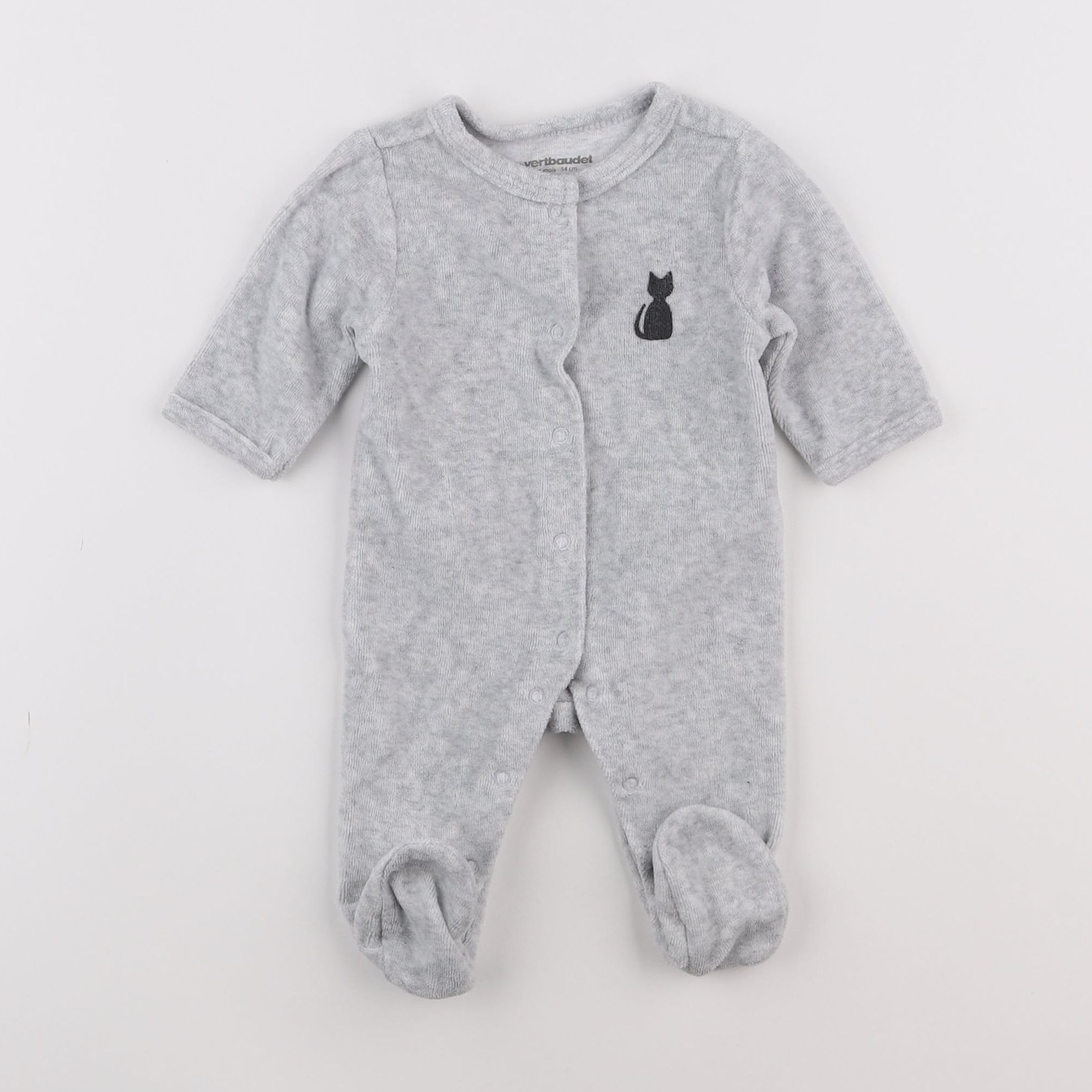 Vertbaudet - pyjama velours gris - 1 mois