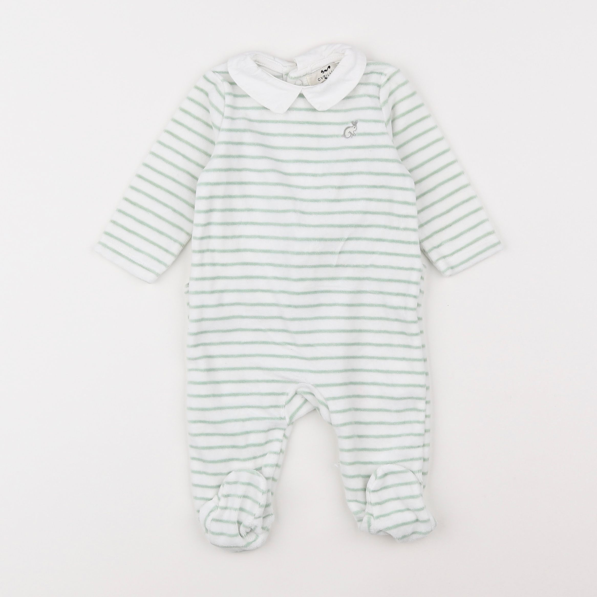 Cyrillus - pyjama velours blanc, vert - 3 mois