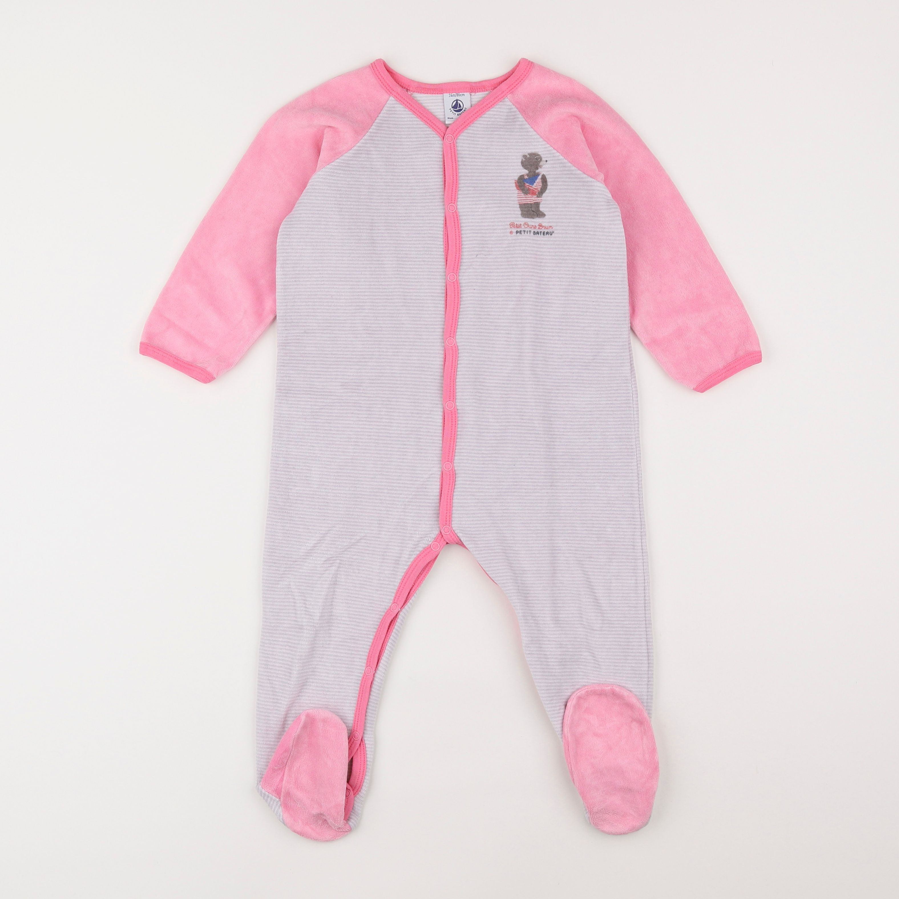 Petit Bateau - pyjama velours gris, rose - 2 ans